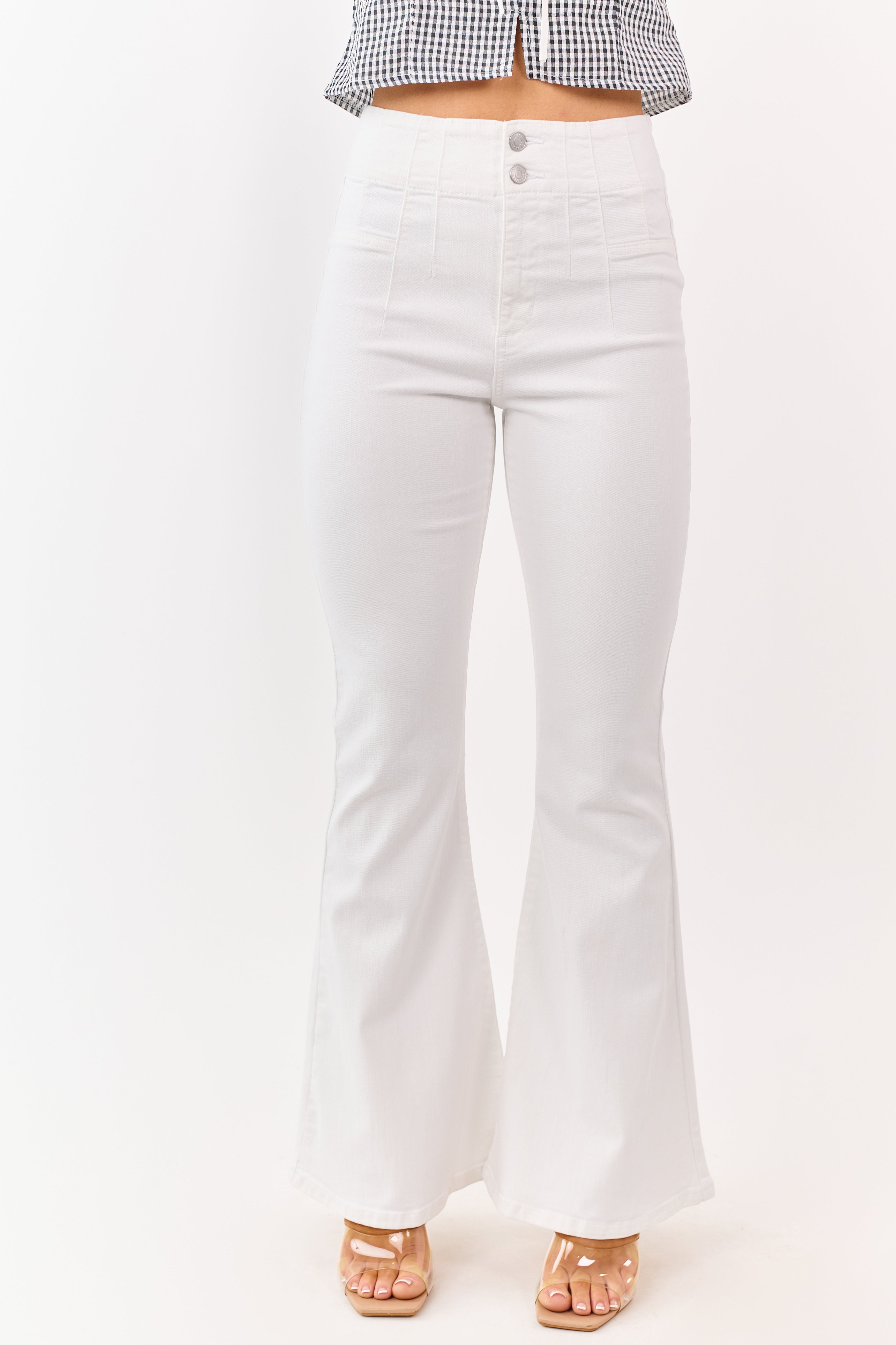 Sneak Peek Off White Flare Leg Stretchy Jeans