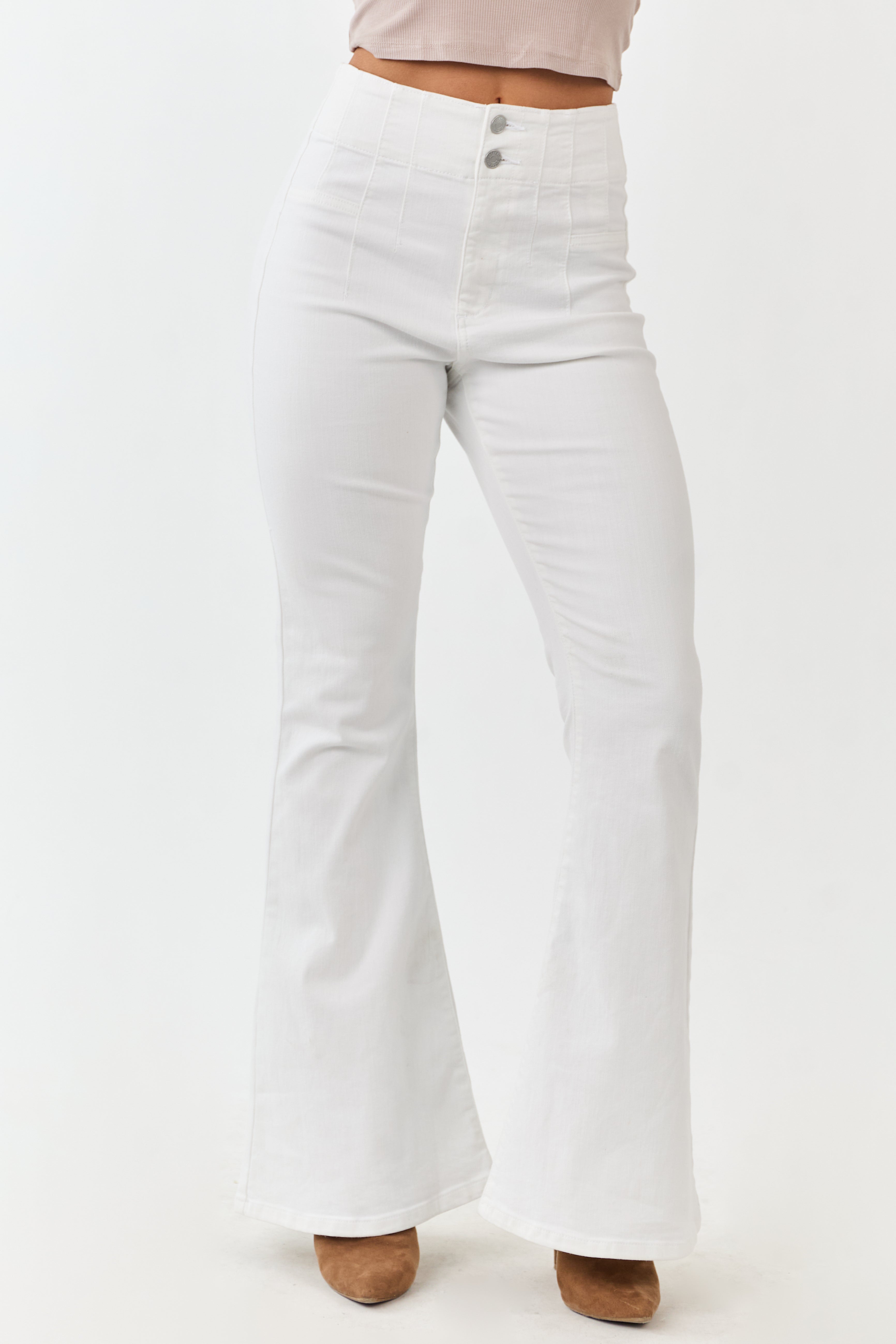 Sneak Peek Off White Flare Leg Stretchy Jeans