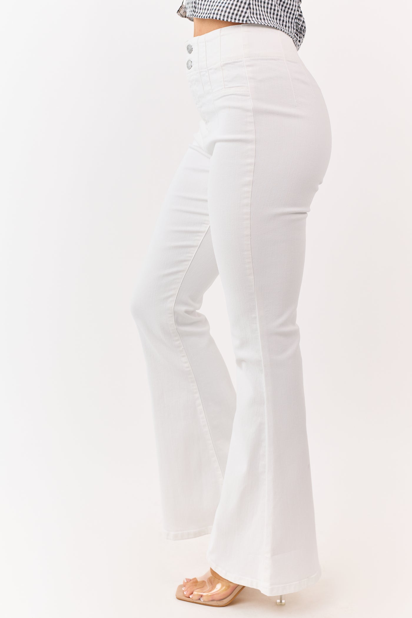 Sneak Peek Off White Flare Leg Stretchy Jeans