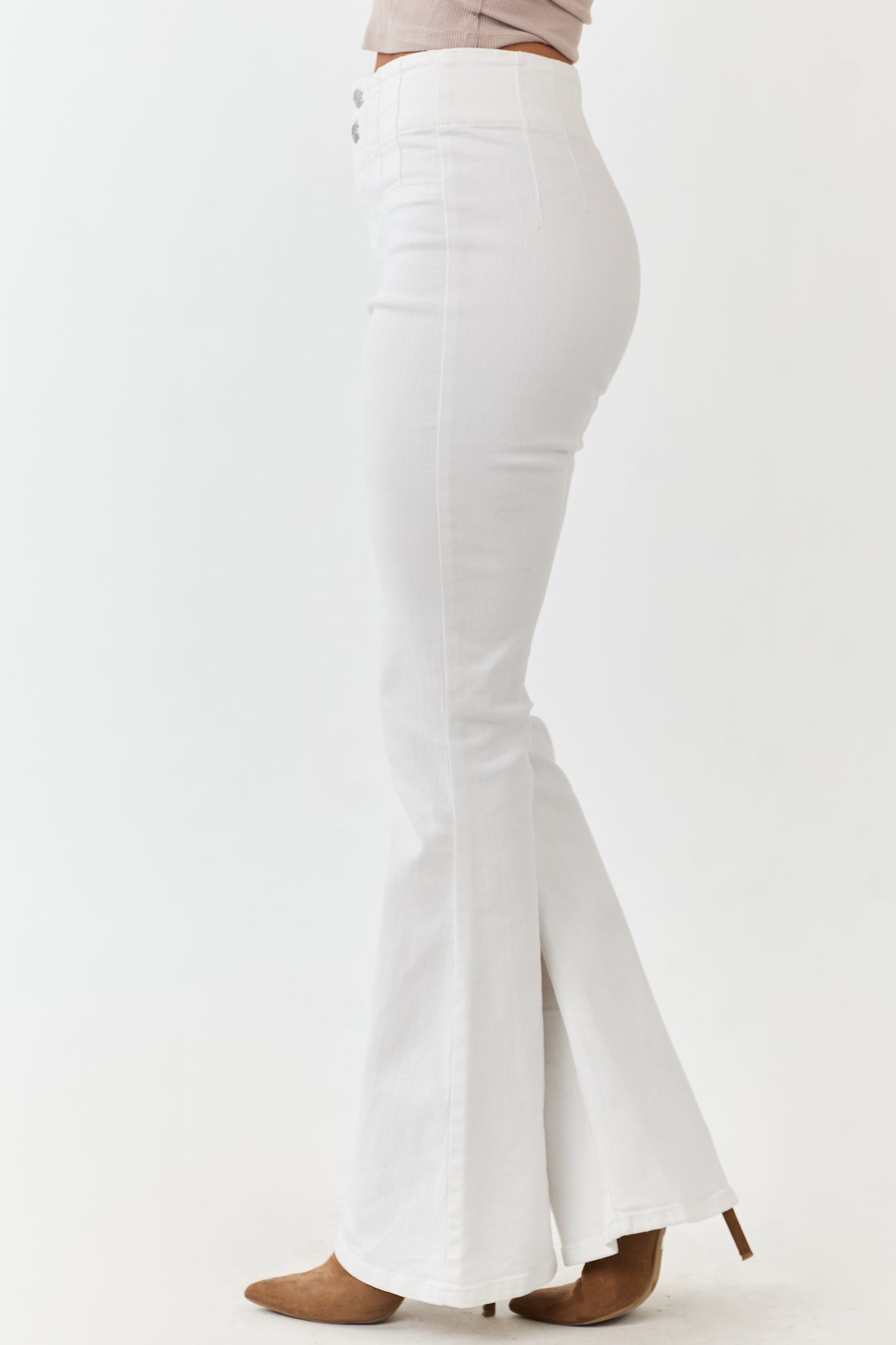 Sneak Peek Off White Flare Leg Stretchy Jeans