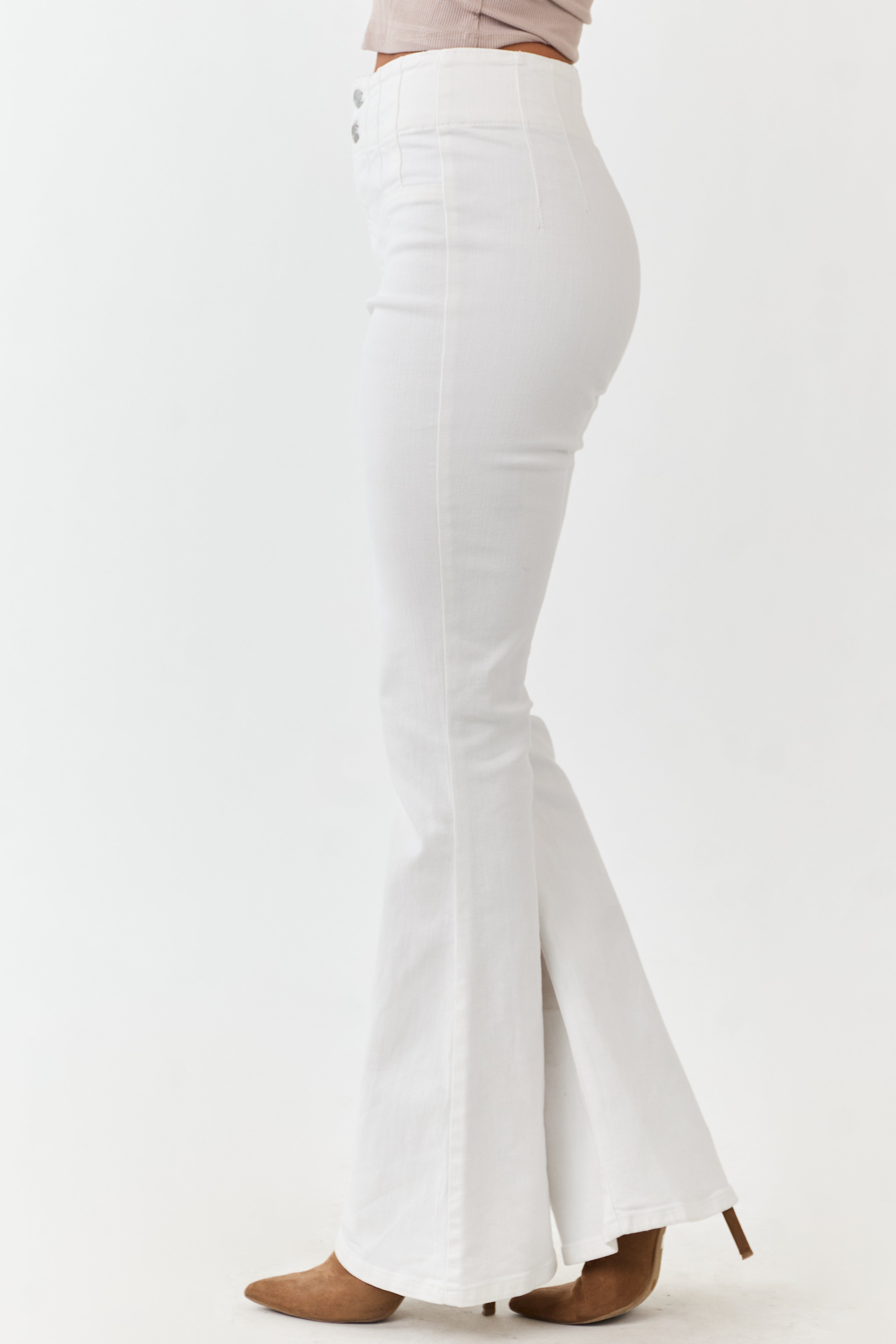 Sneak Peek Off White Flare Leg Stretchy Jeans