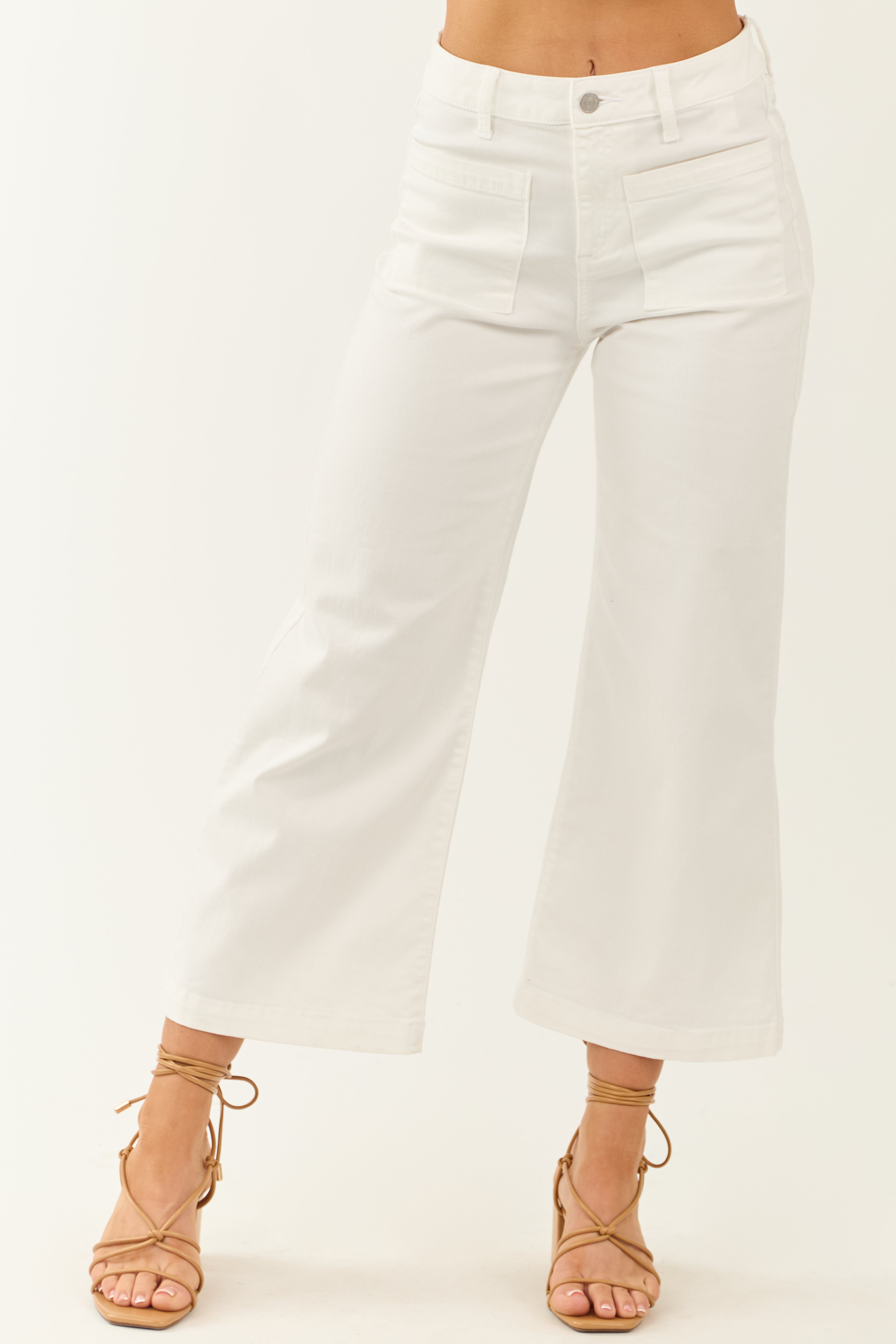 Sneak Peek White High Rise Stretchy Wide Leg Jeans | Lime Lush