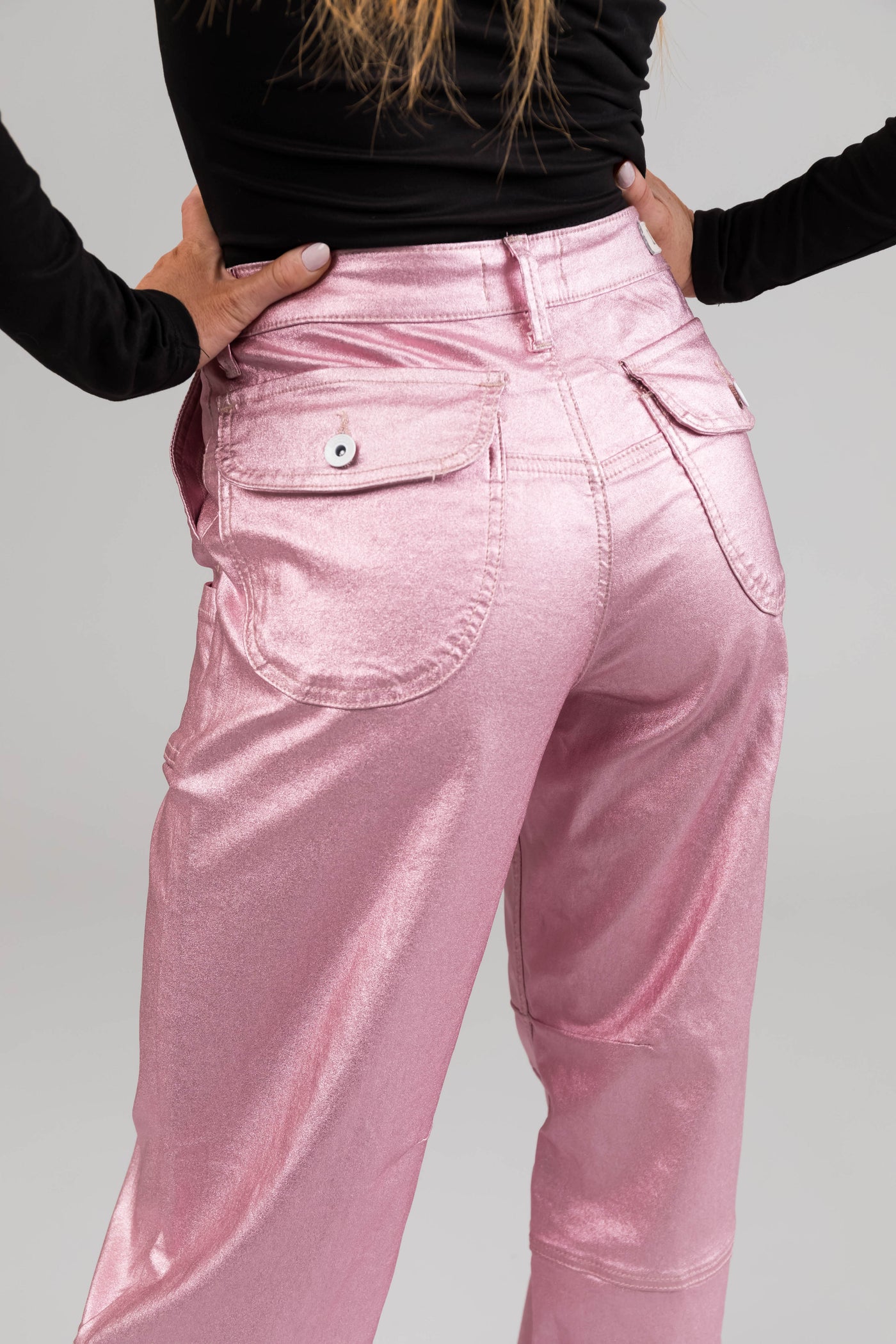 Special A Baby Pink Metallic Cargo Jeans