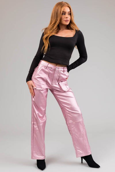 Special A Baby Pink Metallic Cargo Jeans