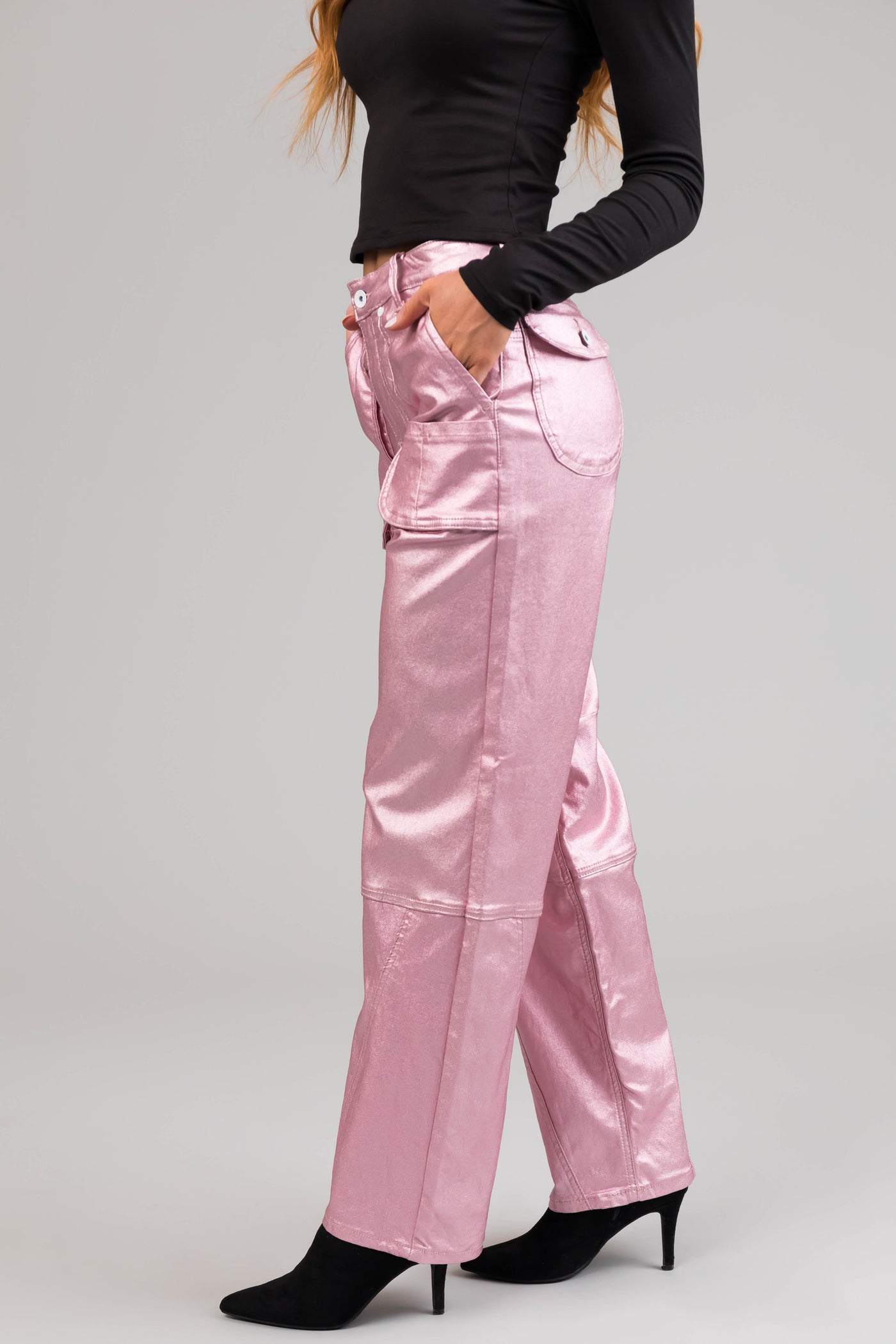 Special A Baby Pink Metallic Cargo Jeans