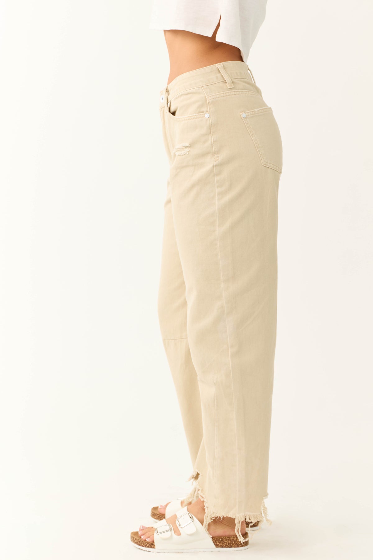 Airy Mid-Rise Barrel Jeans Beige