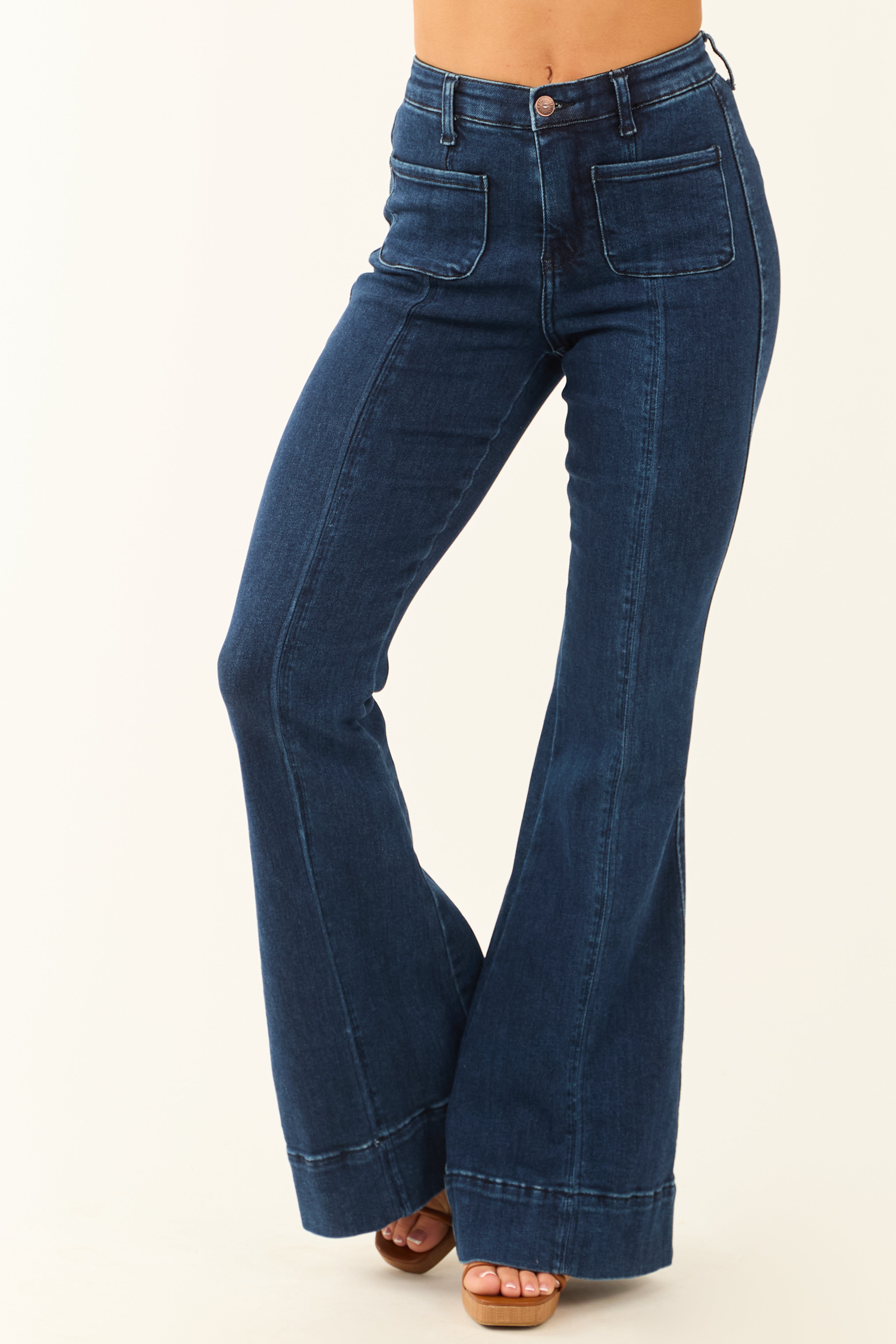Special A Dark Tummy Control Stretchy Flare Jeans | Lime Lush Boutique