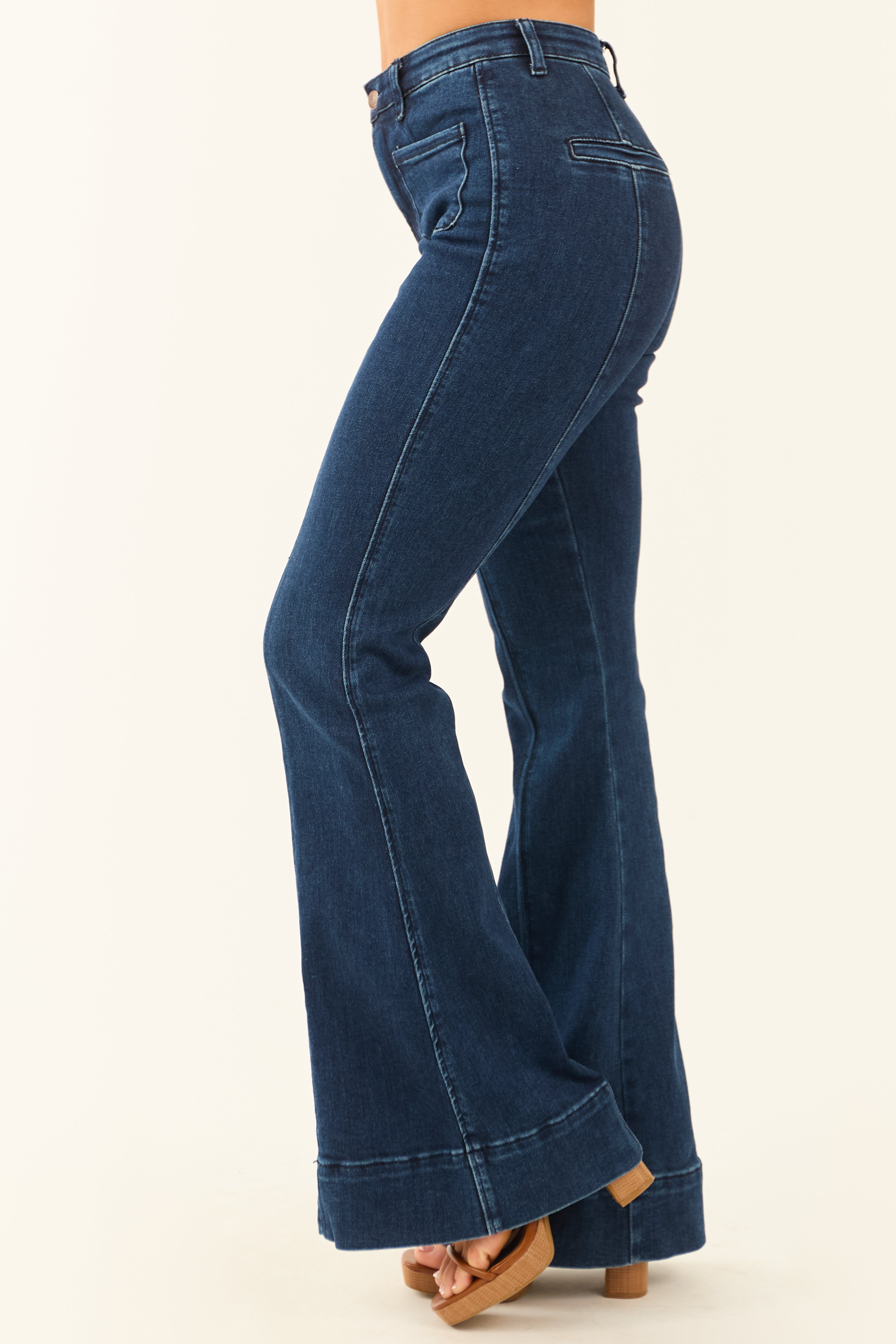 Special A Dark Tummy Control Stretchy Flare Jeans | Lime Lush Boutique