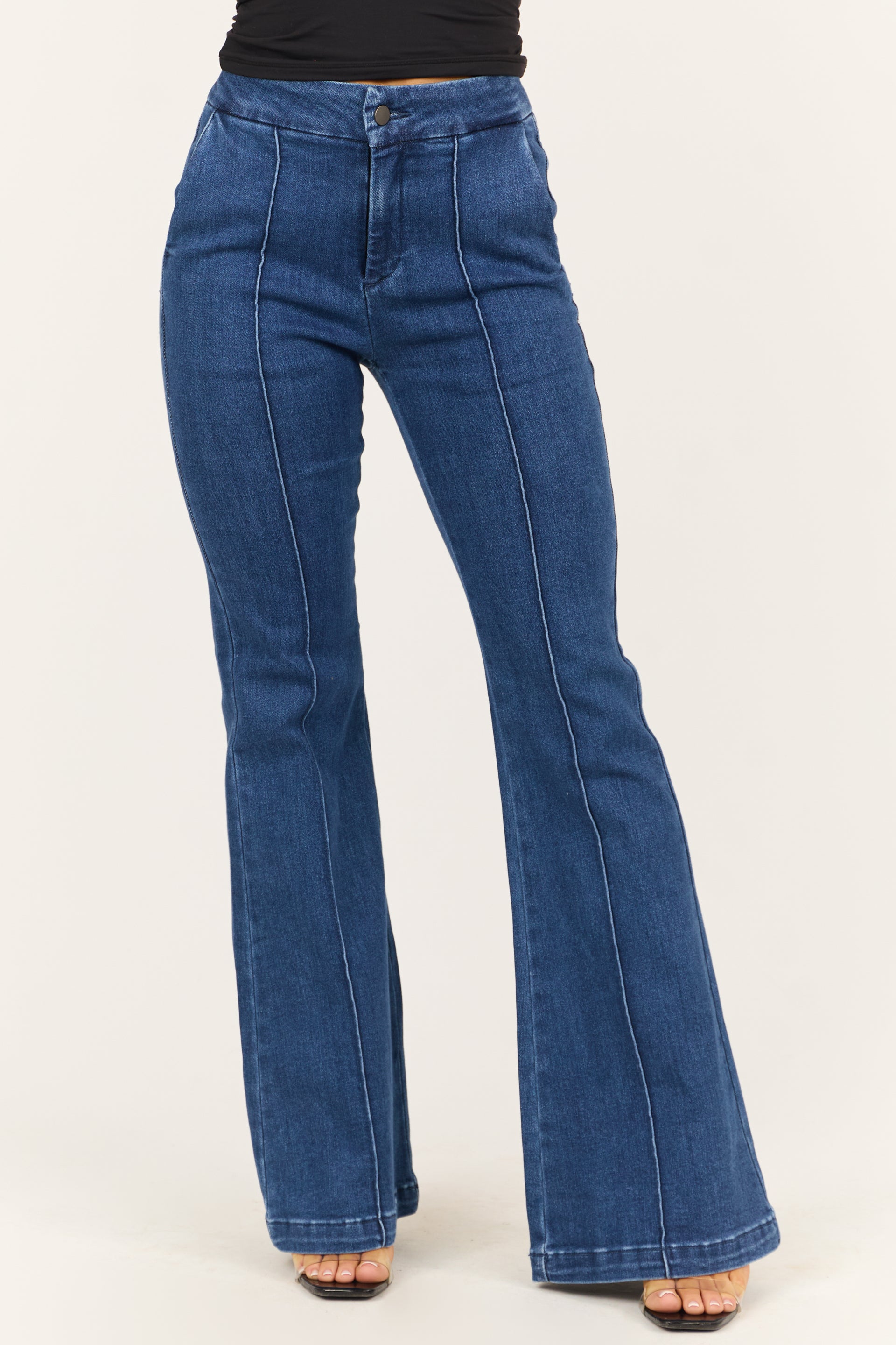 Special A Dark Wash High Rise Front Seam Flare Jeans | Lime Lush 