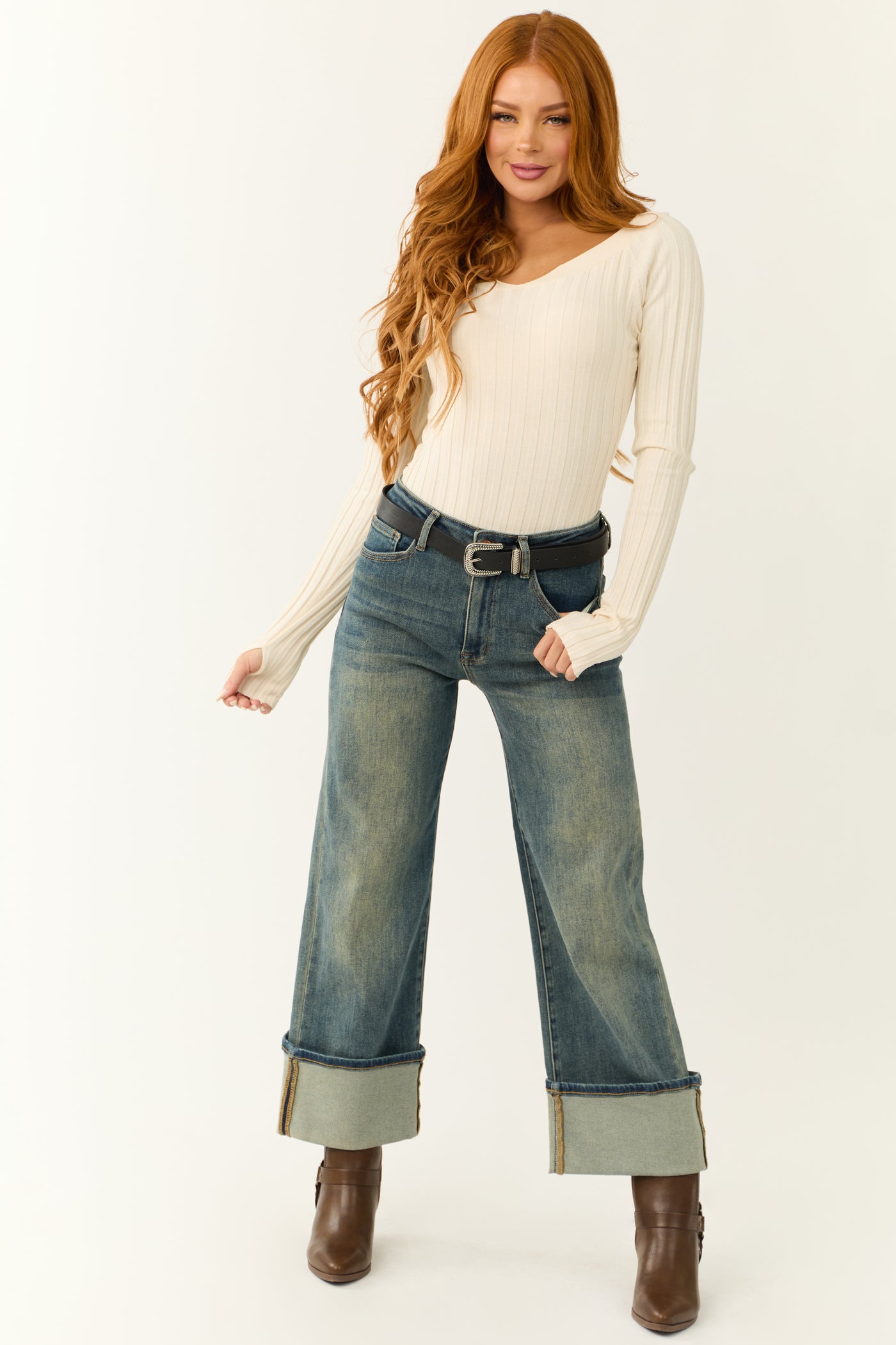 Saige Dark Vintage Tummy Control Stretchy Straight Jeans