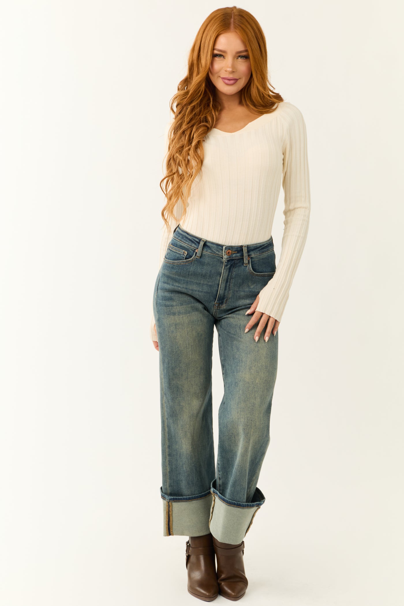 Saige Dark Vintage Tummy Control Stretchy Straight Jeans