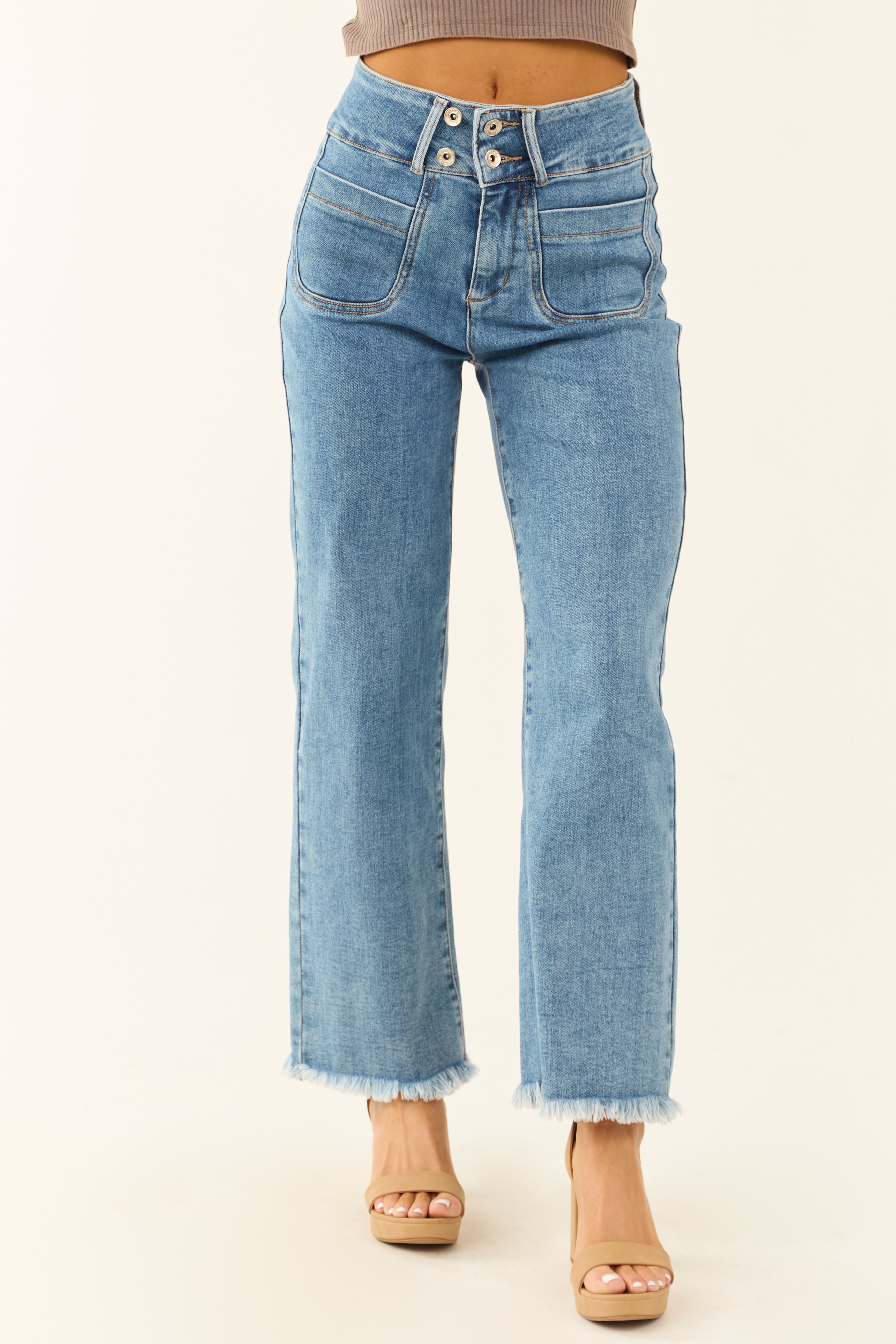 Special A High Rise Medium Wash Bootcut Ankle Jeans | Lime Lush