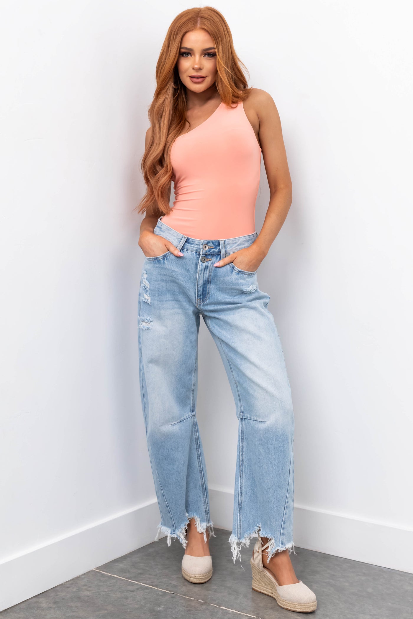 Special A Light Wash High Rise Barrel Jeans