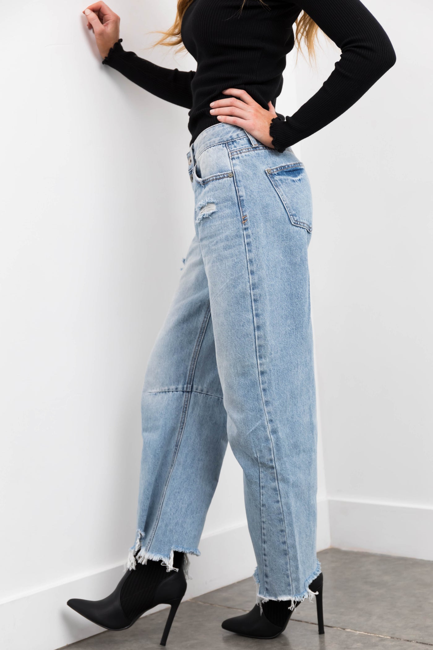 Special A Light Wash High Rise Barrel Jeans