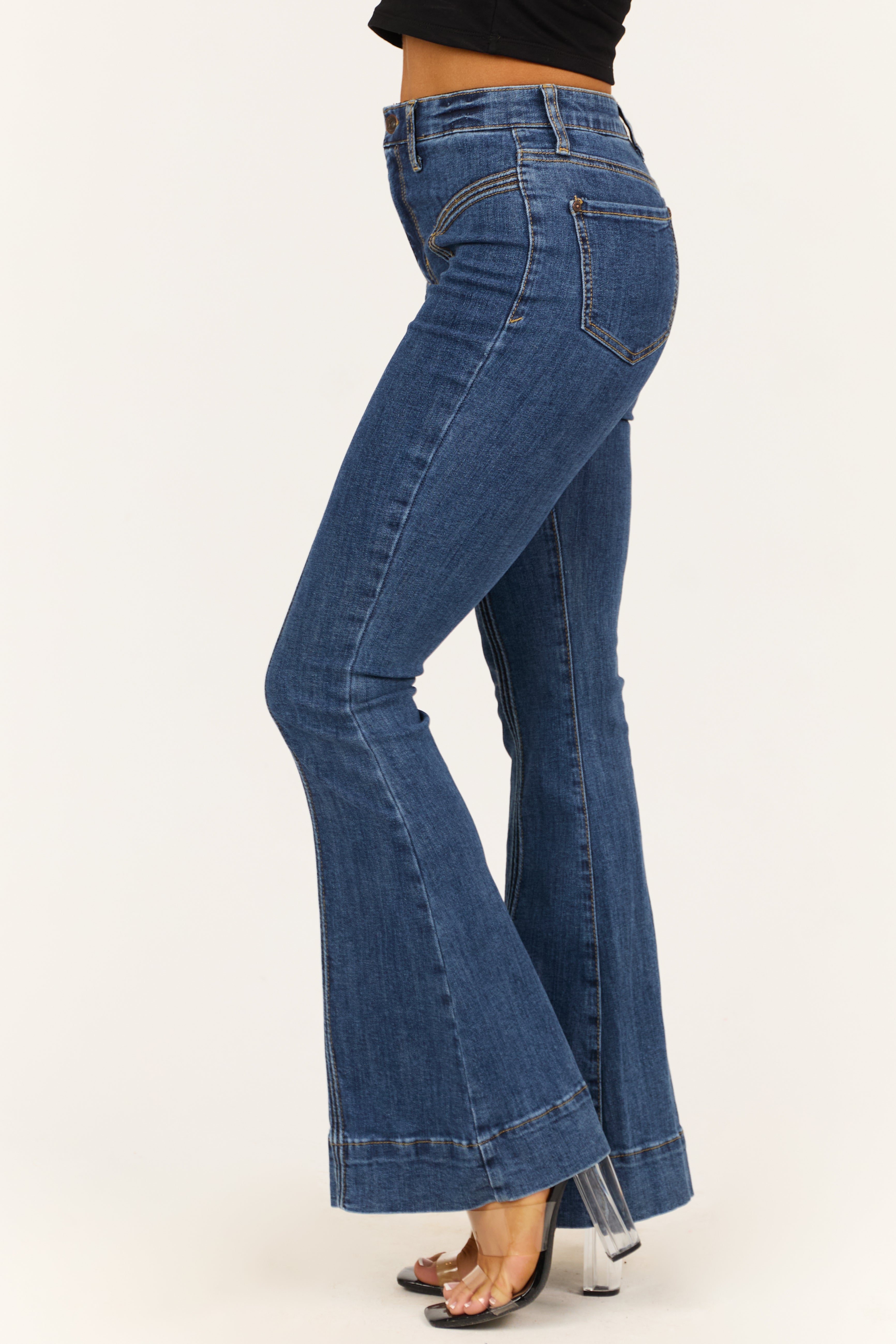 Re/DONE リダン Plage ULTRA HIGHRISE FLARE Special A Dark Wash High Rise Flare Jeans | Lime Lush Boutique