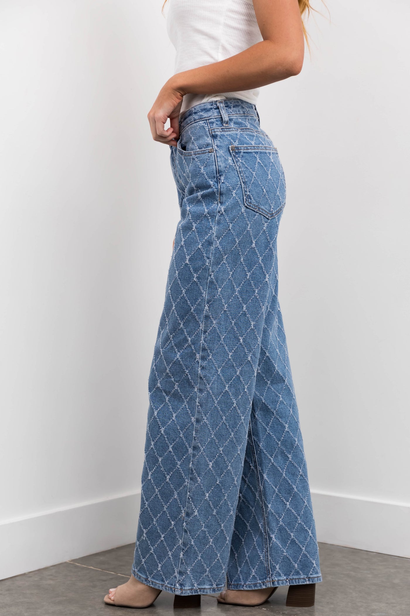 Special A Medium Wash Quilted Pattern Jeans