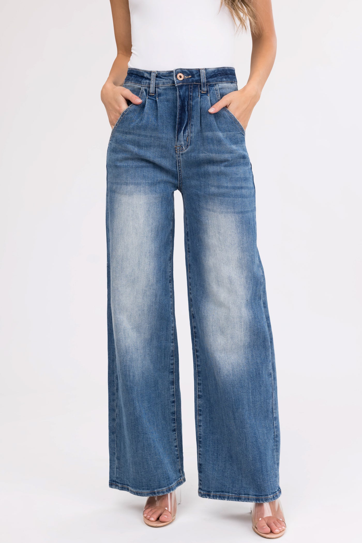 Special A Medium Wash Wide Leg Washed Jeans