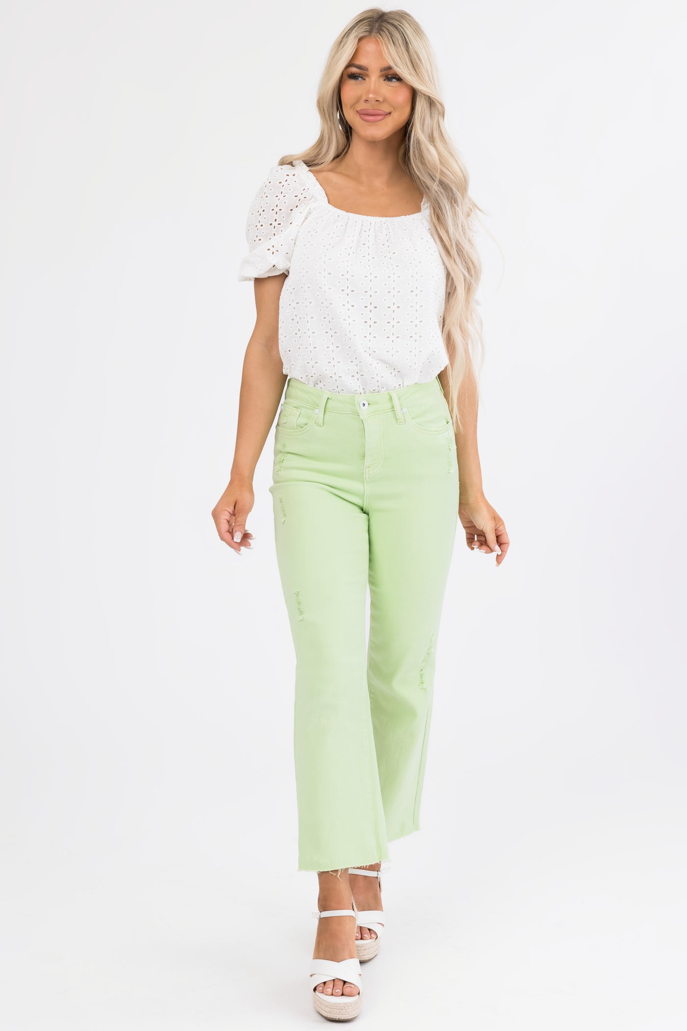 Special A Neon Mint High Rise Straight Leg Jeans