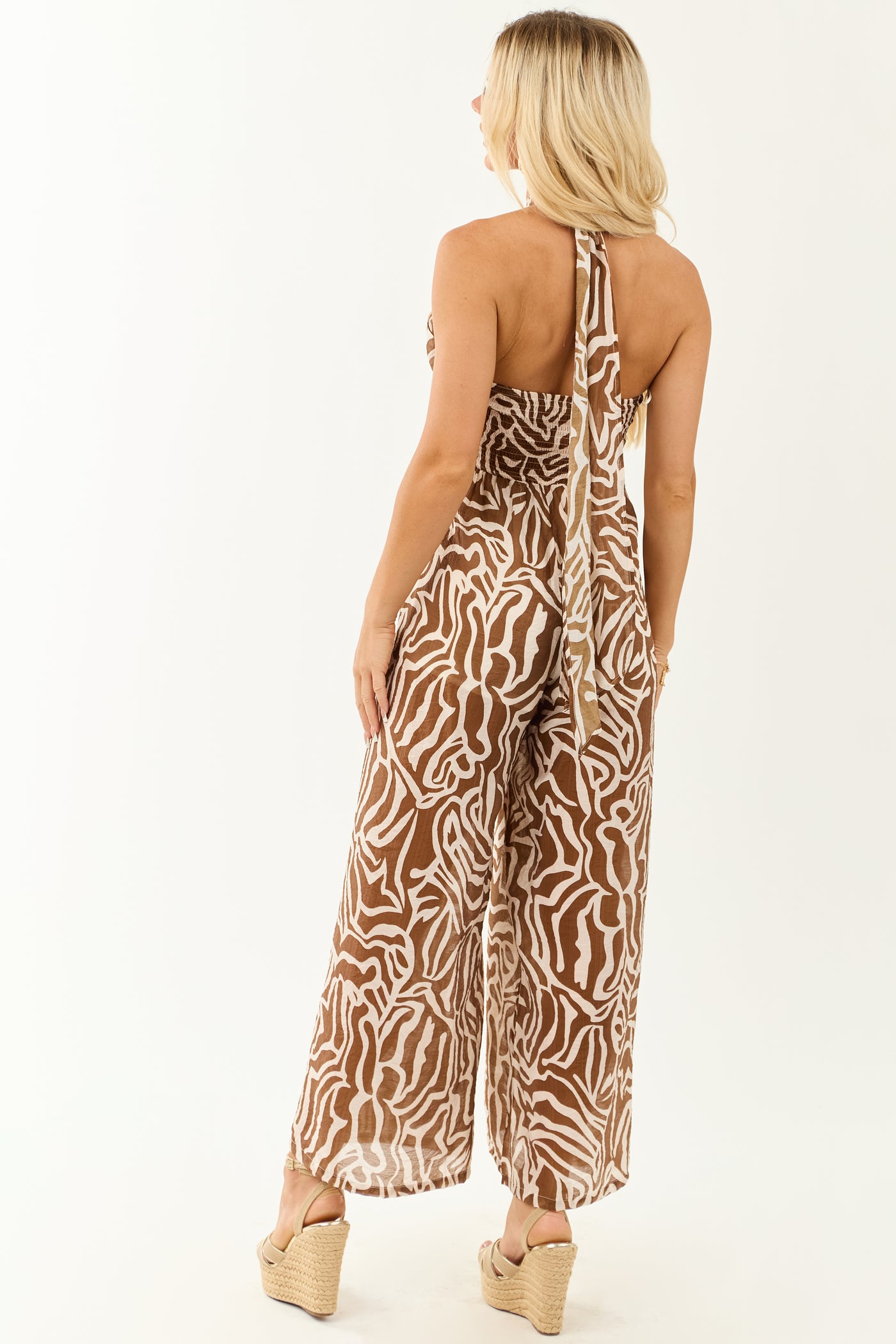 Spice Abstract Print Sleeveless Wide Leg Jumpsuit