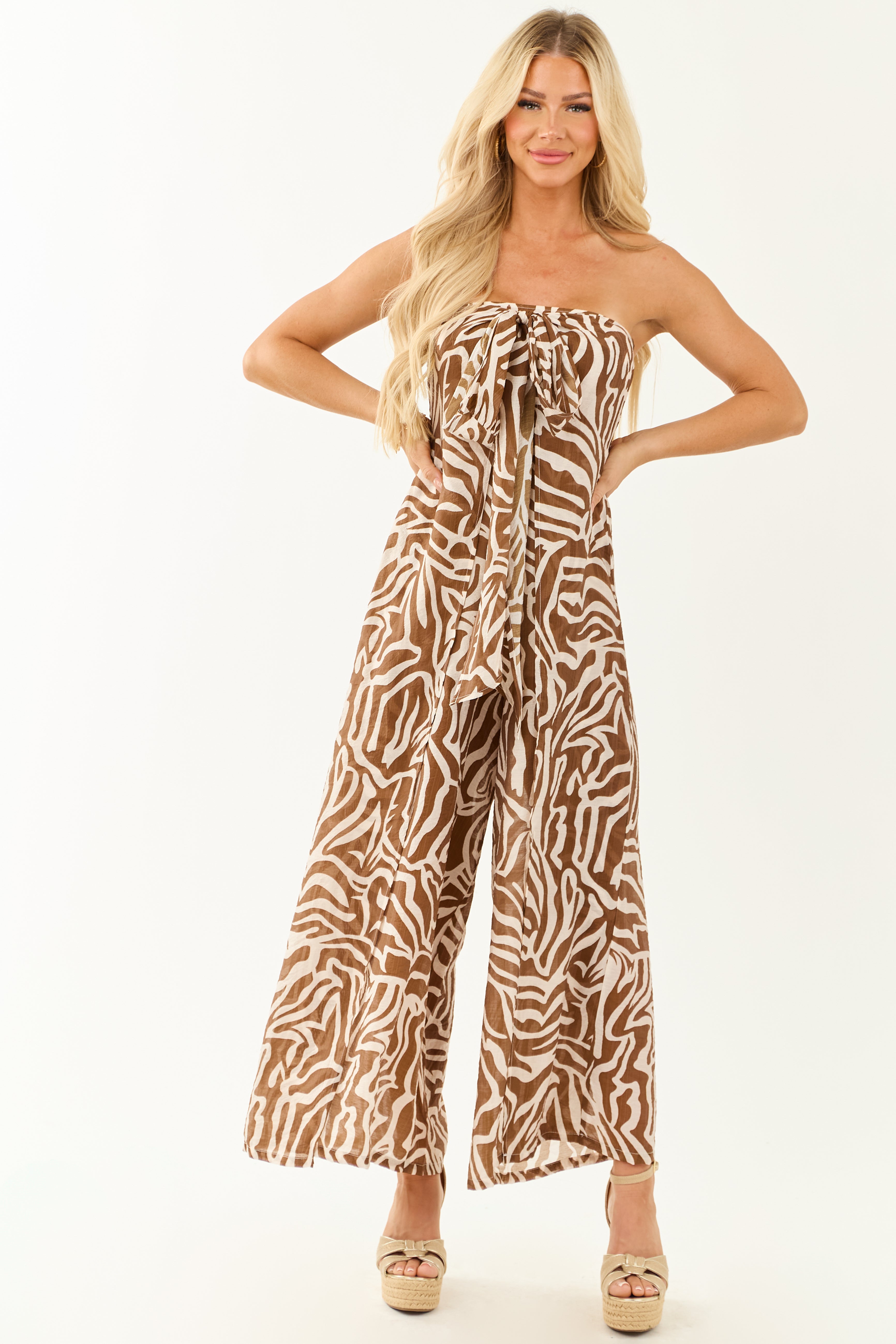 Spice Abstract Convertible Halter Wide Leg Jumpsuit | Lime Lush