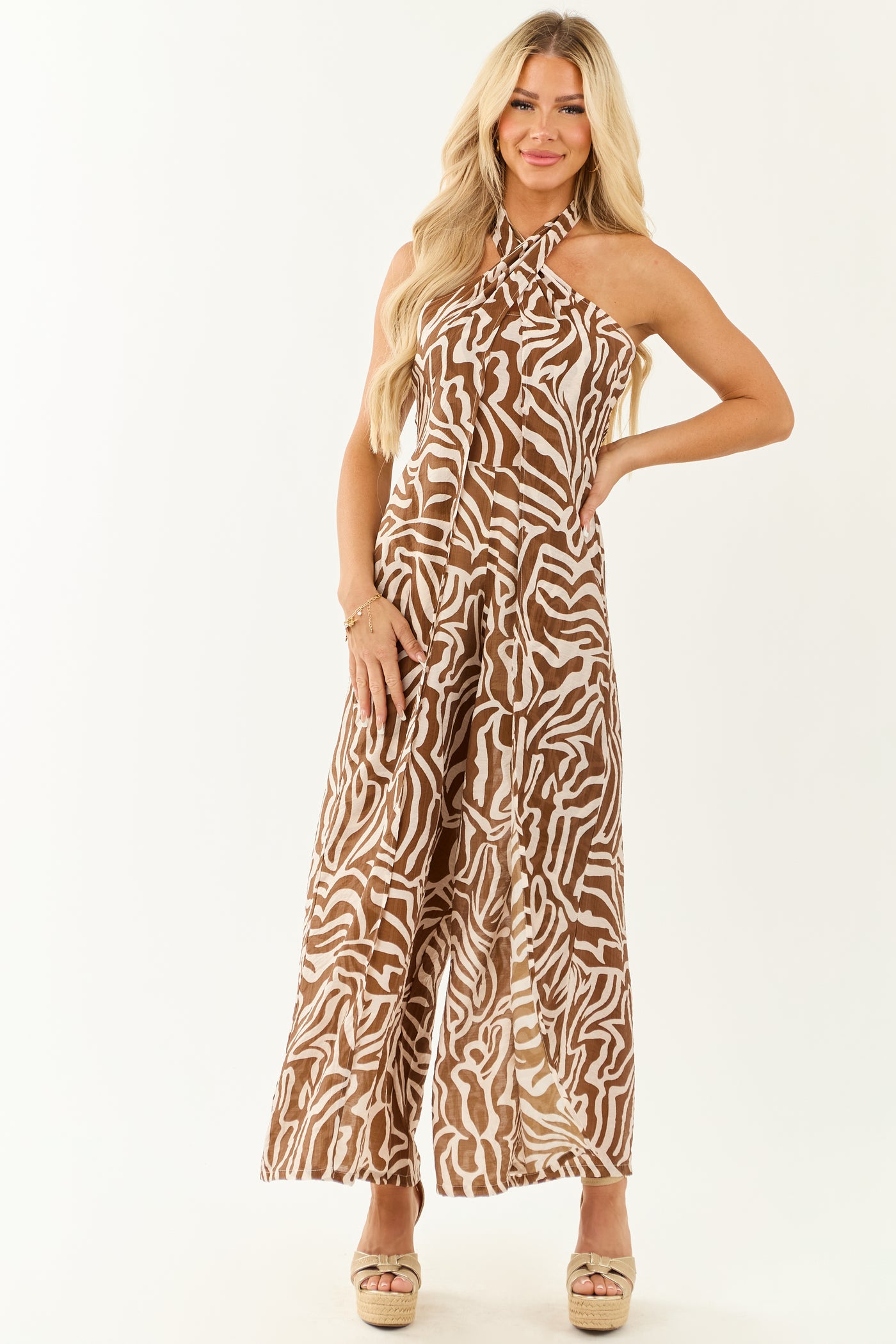 Spice Abstract Print Sleeveless Wide Leg Jumpsuit