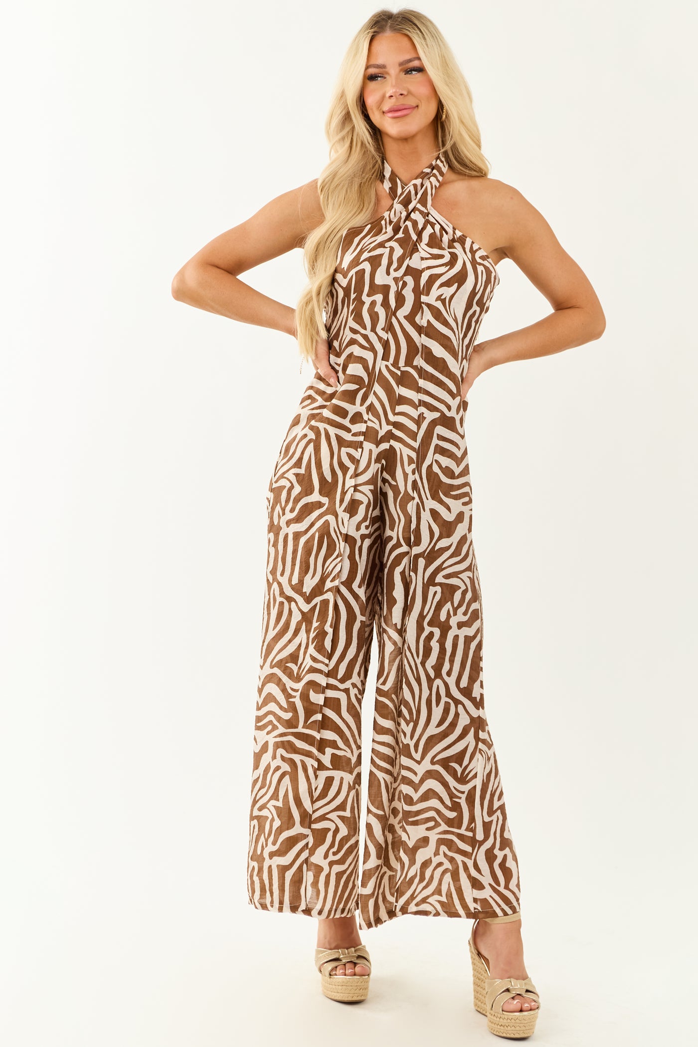 Spice Abstract Print Sleeveless Wide Leg Jumpsuit