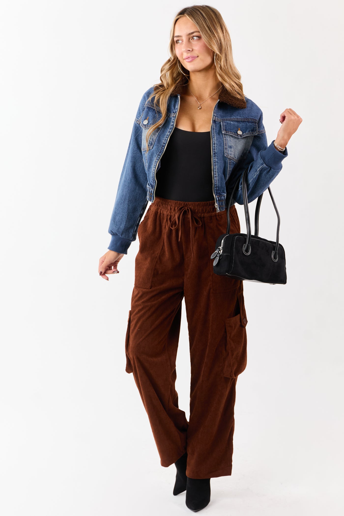 Spice Corduroy Drawstring Waist Cargo Pants