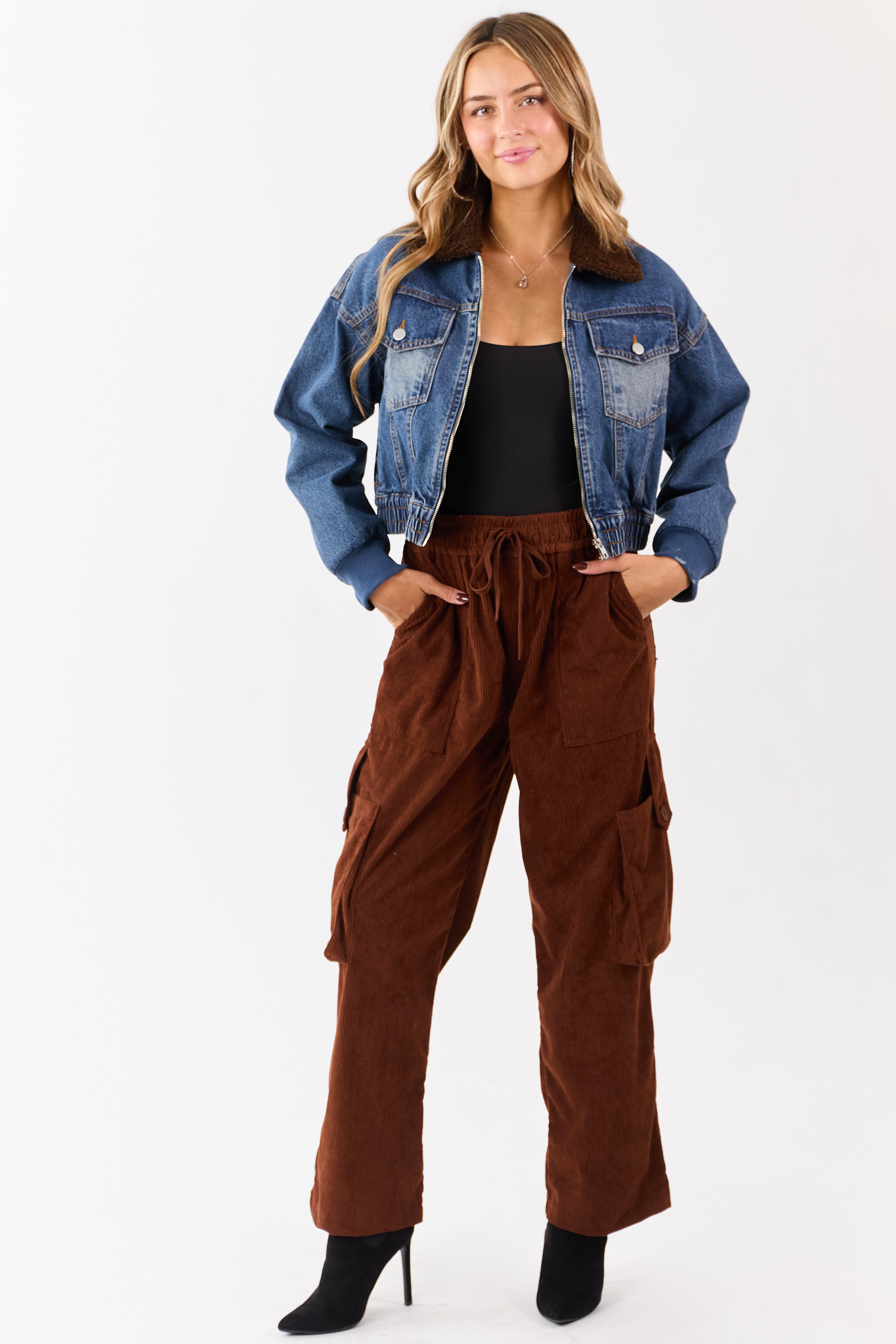 Spice Corduroy Drawstring Waist Cargo Pants | Lime Lush Boutique