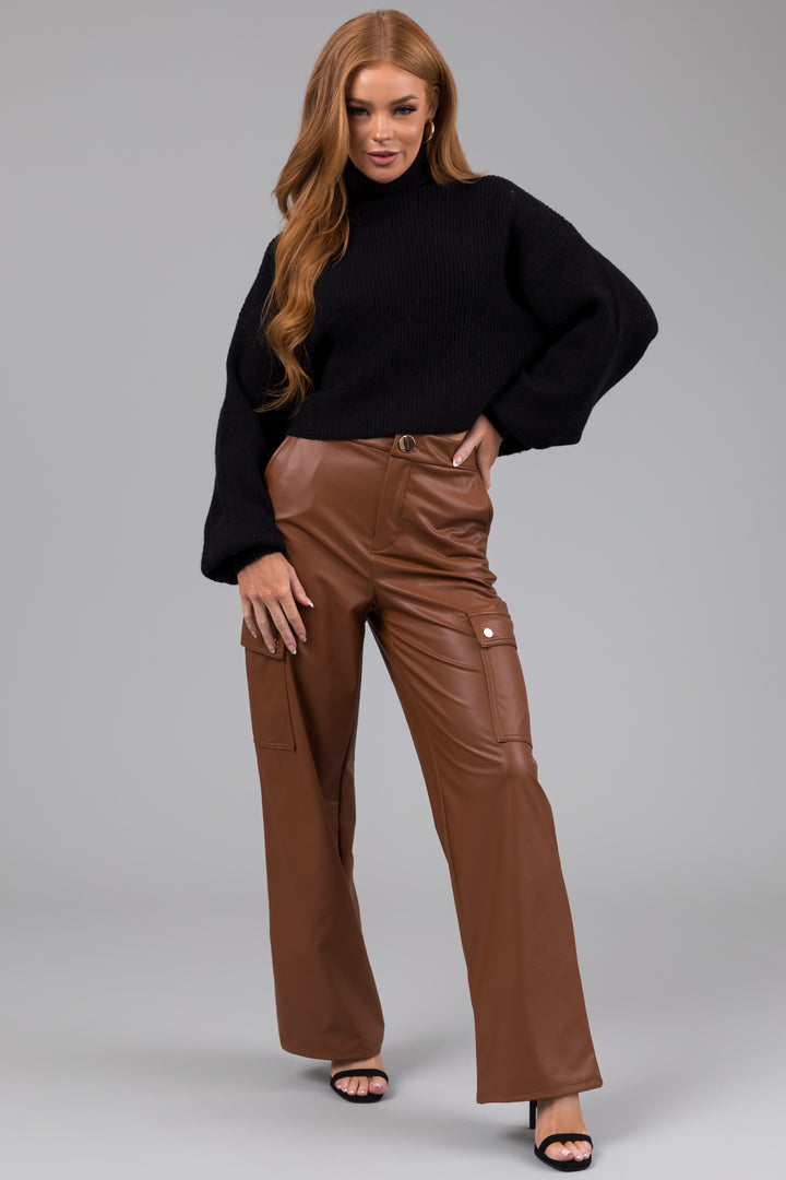 Spice Faux Leather Straight Leg Cargo Pants
