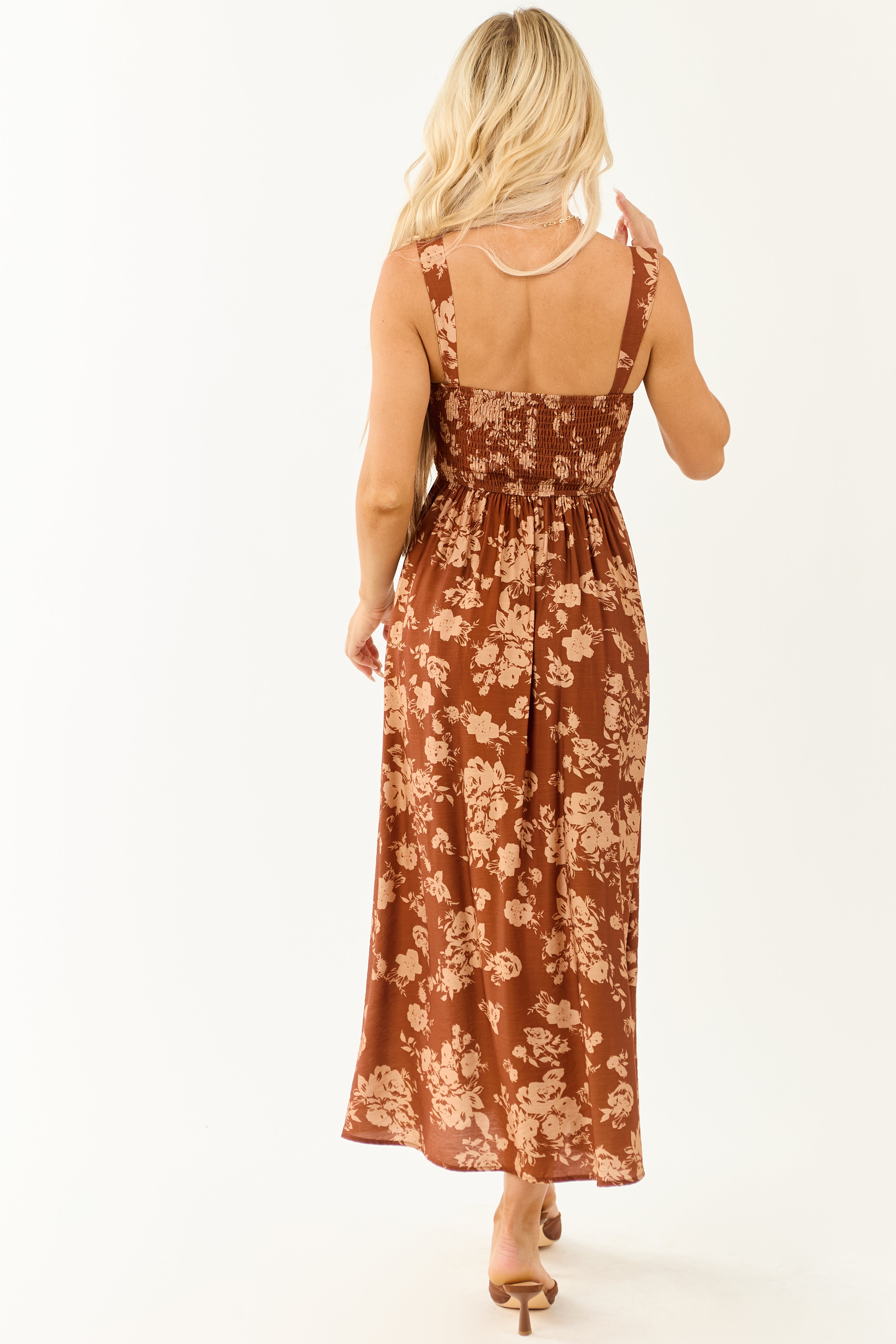 Spice Floral Print Sweetheart Neck Maxi Dress