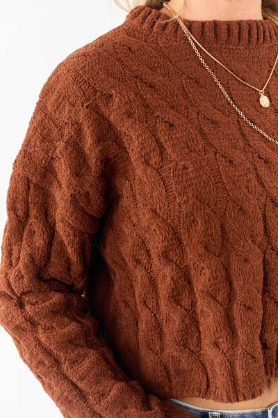 Spice Semi Cropped Chenille Cable Knit Sweater