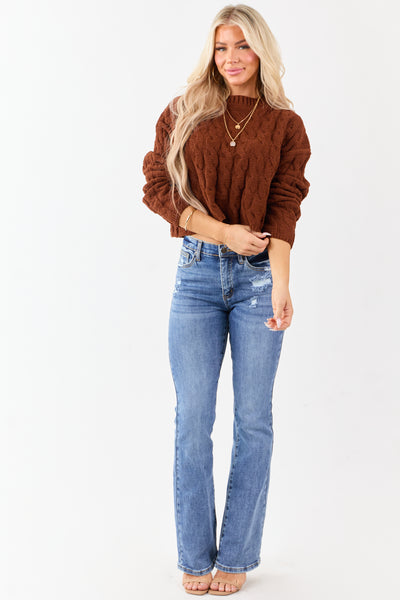 Spice Semi Cropped Chenille Cable Knit Sweater