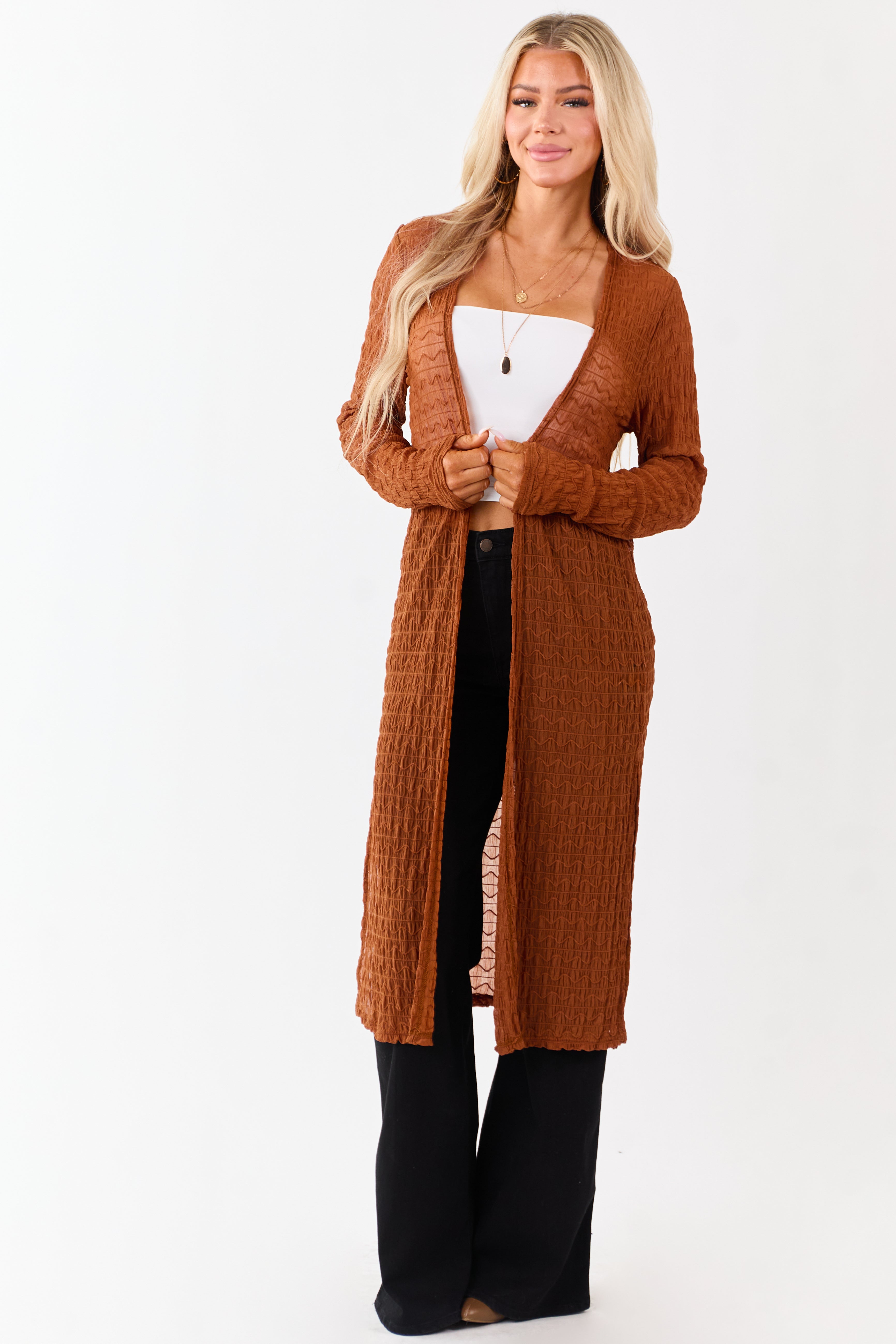 Spice Sheer Wavy Textured Mesh Duster Cardigan | Lime Lush Boutique