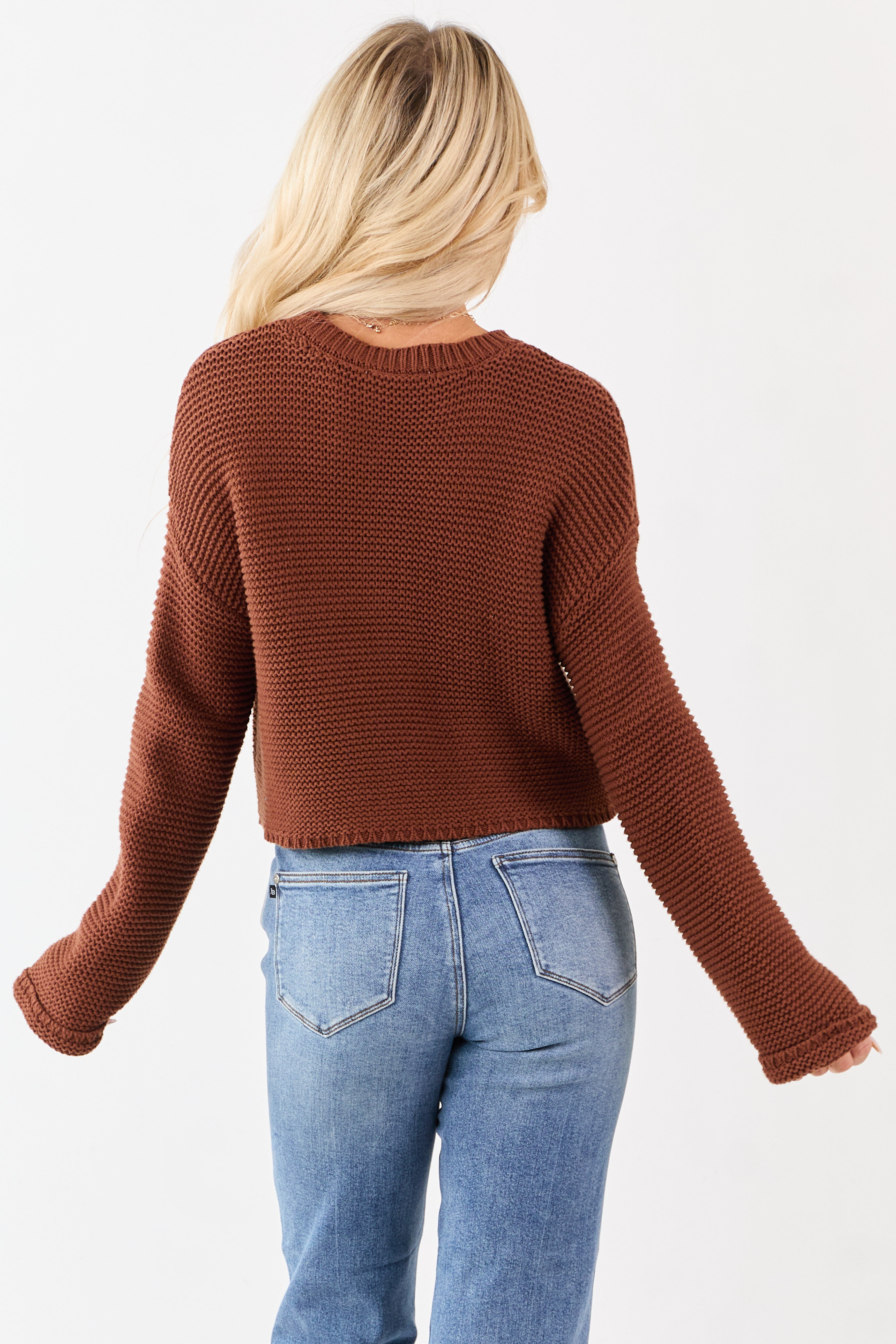 Spice Textured Knit Long Sleeve Crop Sweater