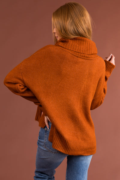 Spice Wide Turtleneck Side Slit Sweater
