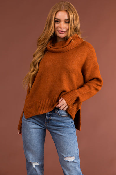 Spice Wide Turtleneck Side Slit Sweater