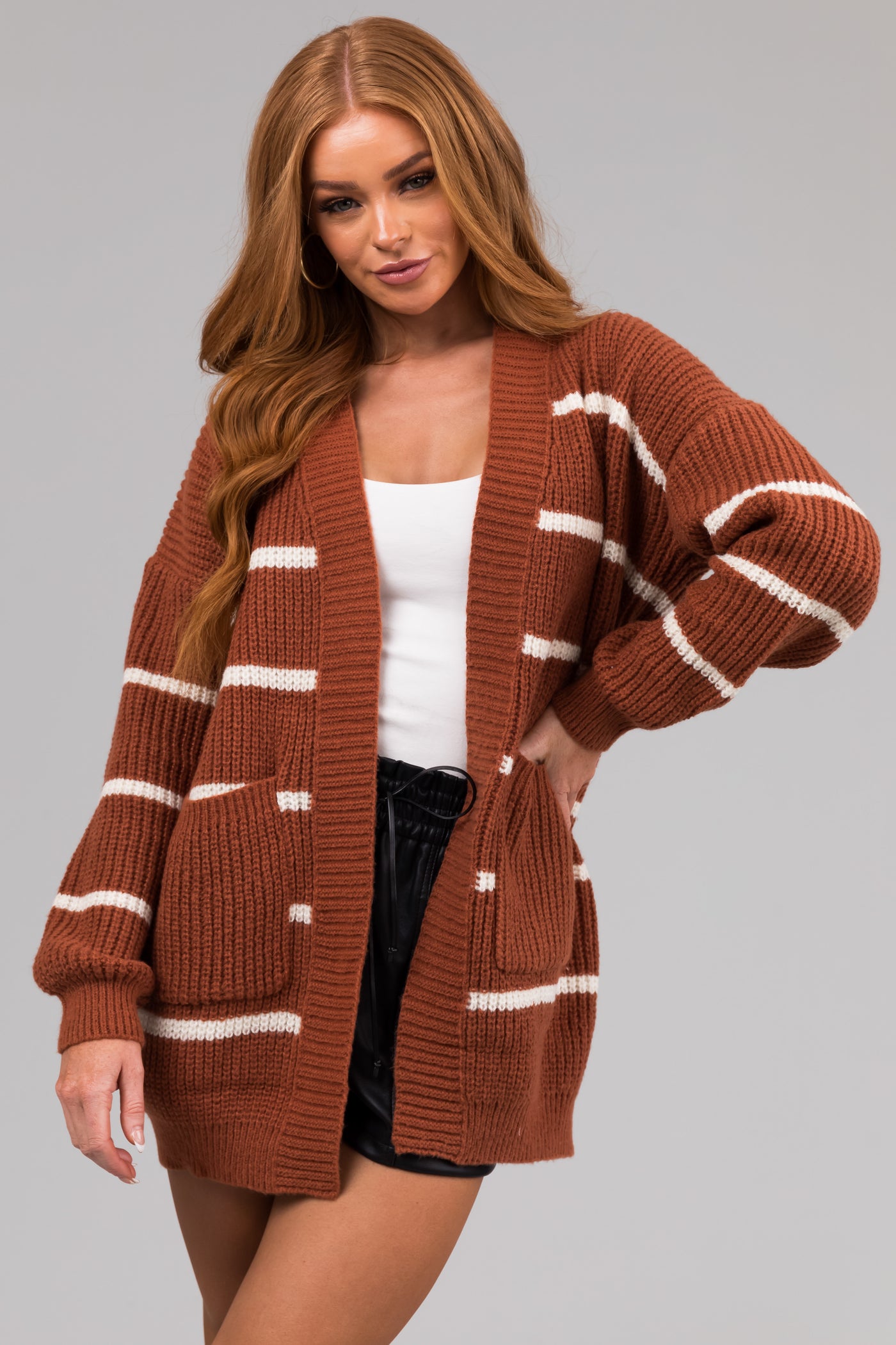 Spice and Cream Oversized Striped Cardigan