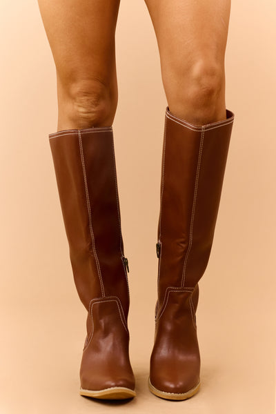 Spice Chocolate Faux Leather Knee High Boots
