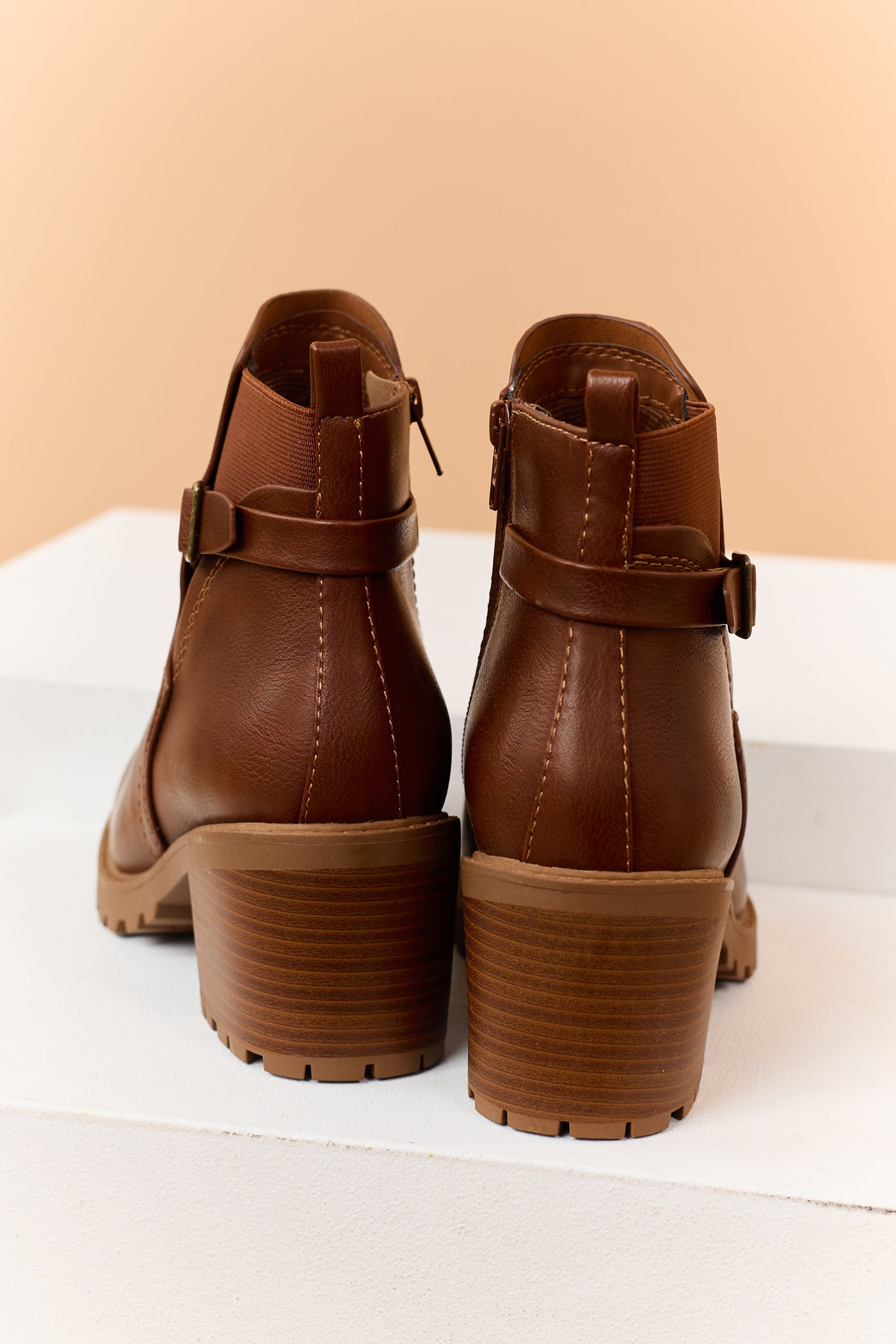 Spice Faux Leather Block Heel Buckle Ankle Boots