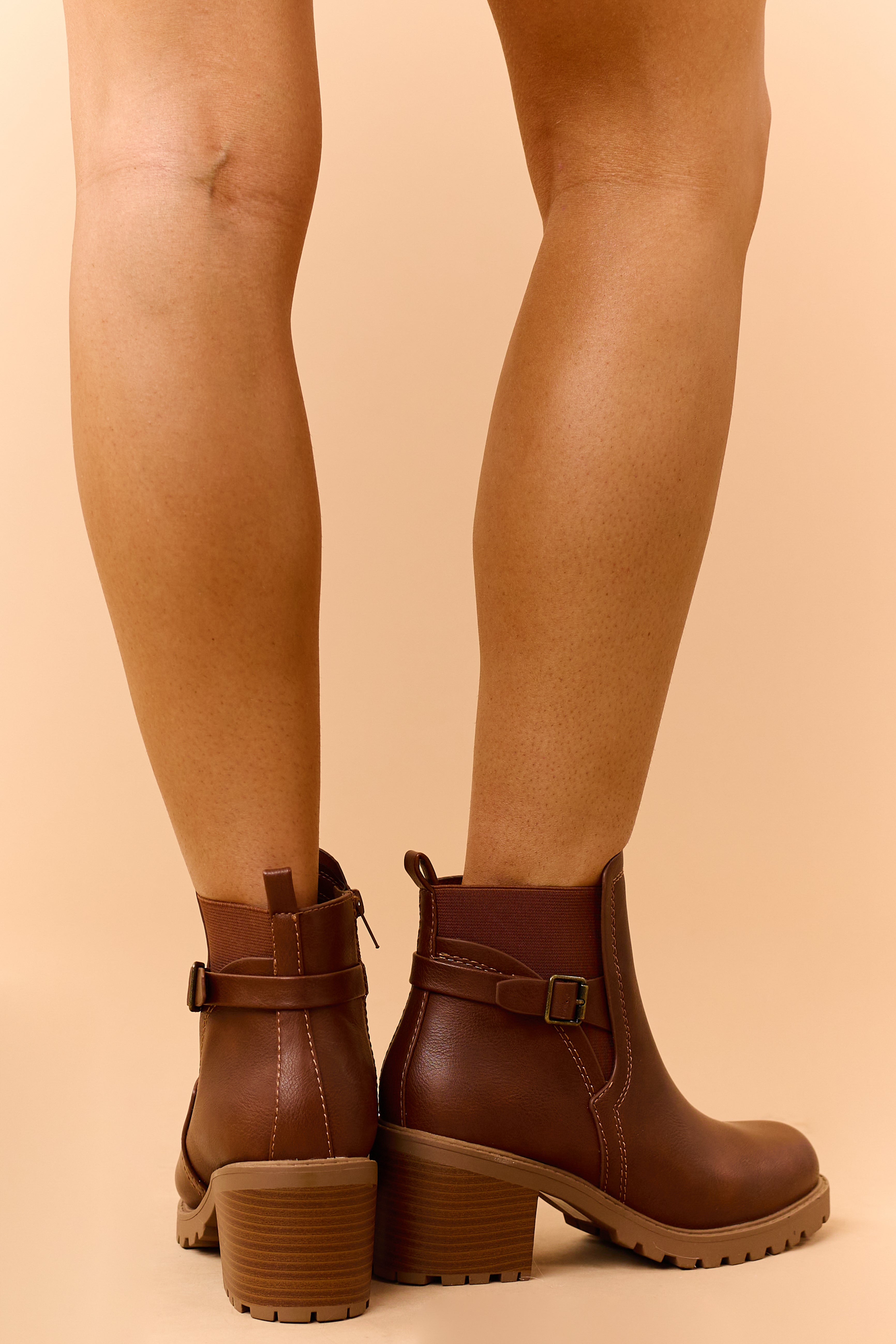 Spice Faux Leather Block Heel Buckle Ankle Boots