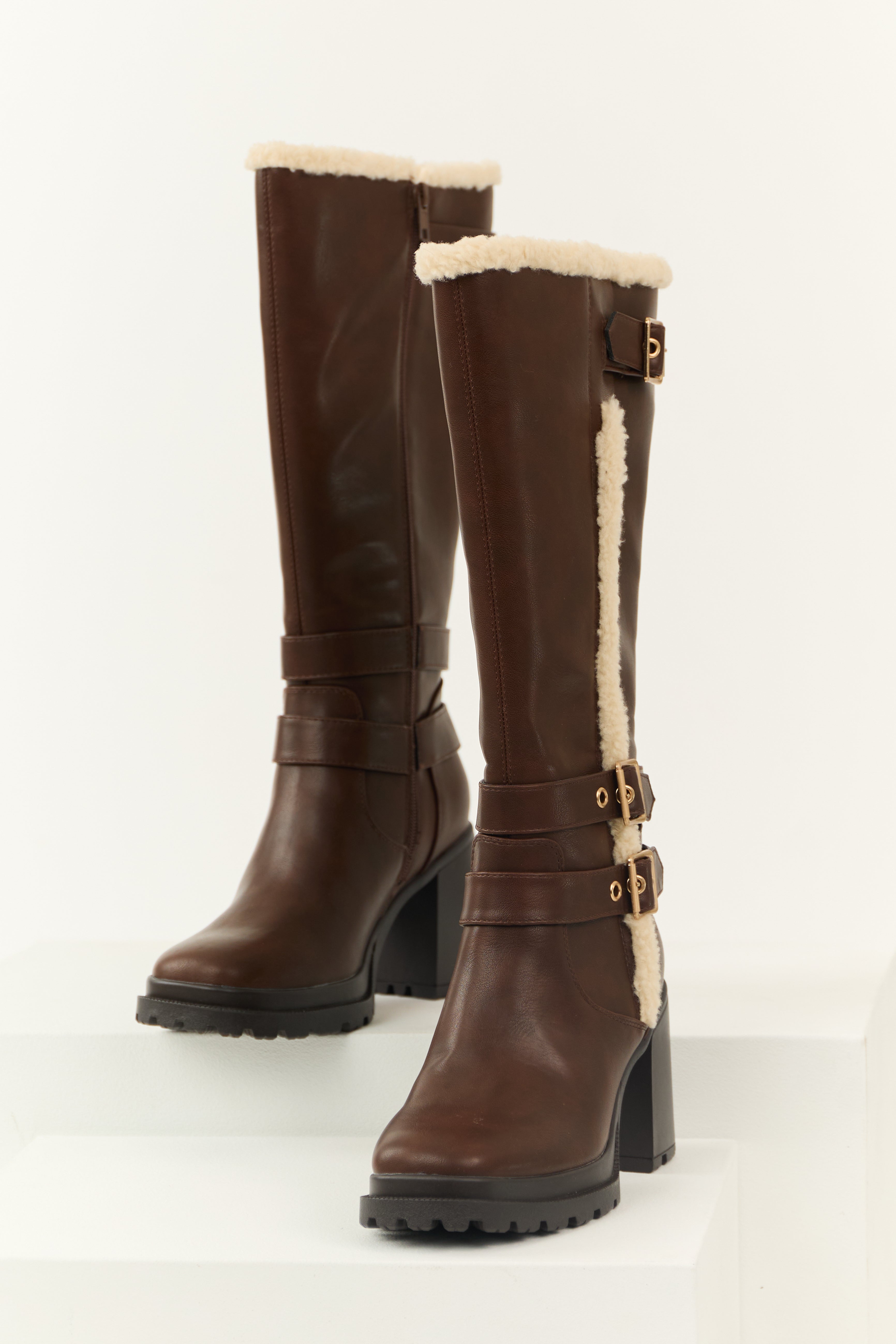 Women s Spice Faux Leather Sherpa Lined Tall Platform Boots Size 6