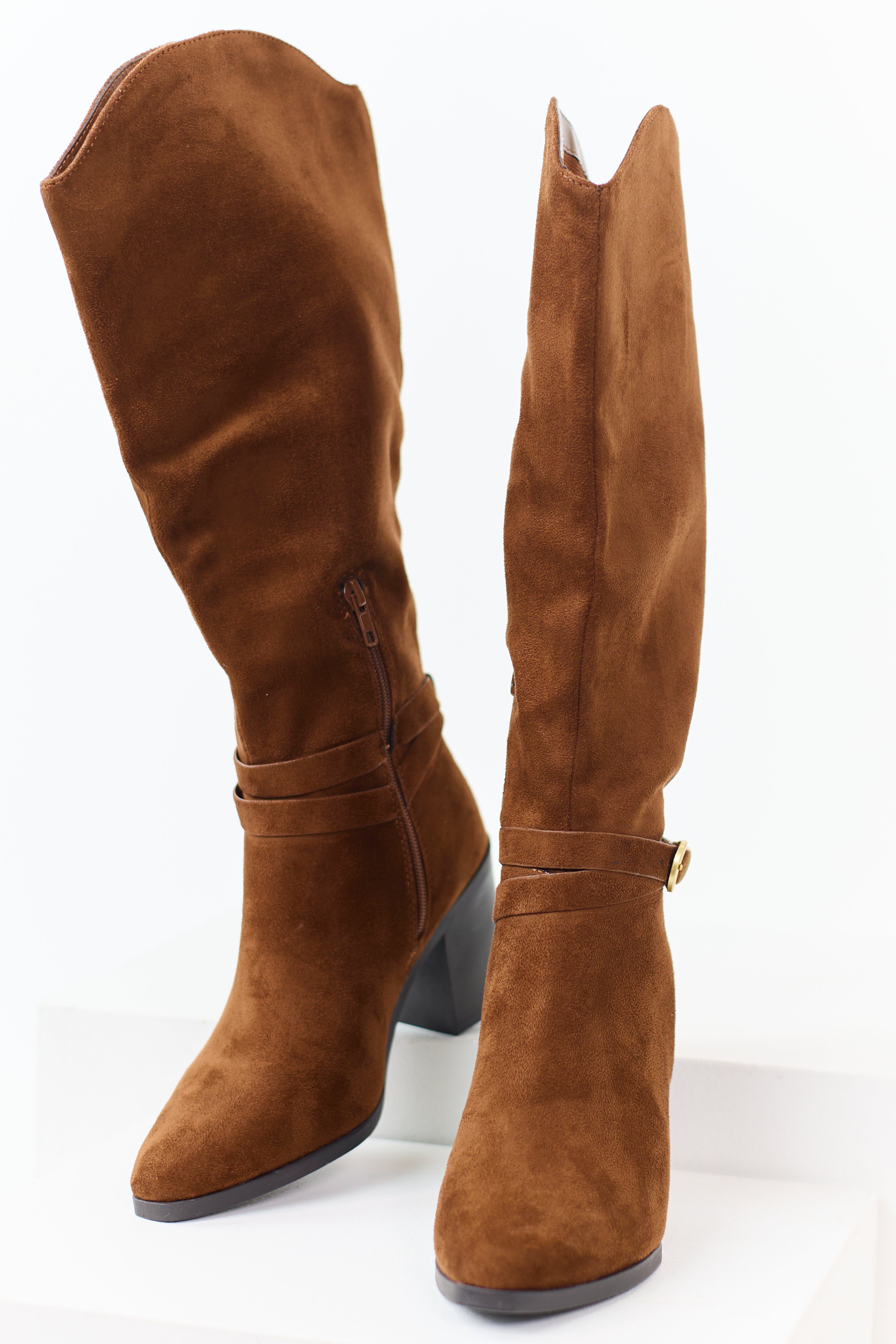 Spice Faux Suede Ankle Strap Tall Boots