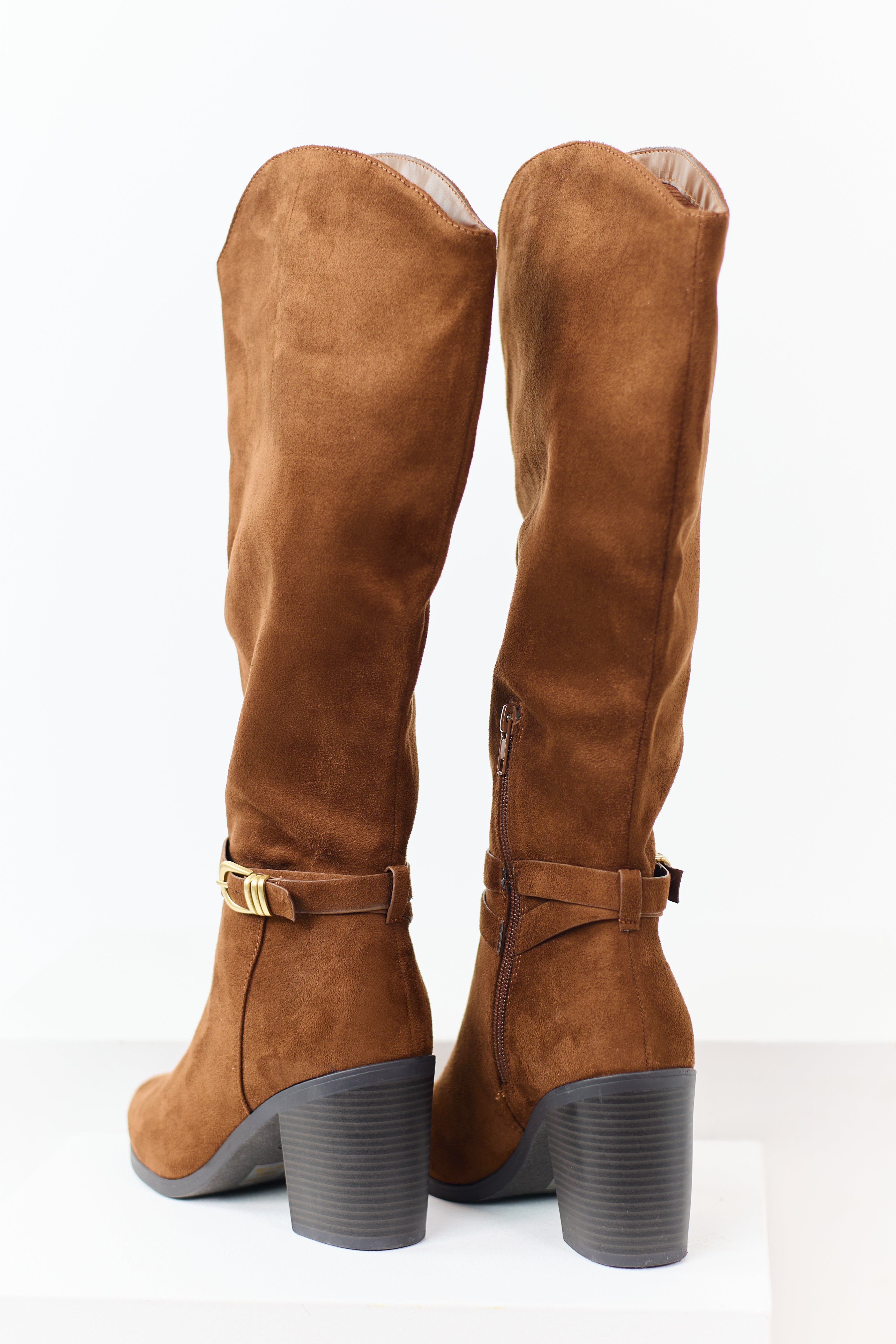 Spice Faux Suede Ankle Strap Tall Boots