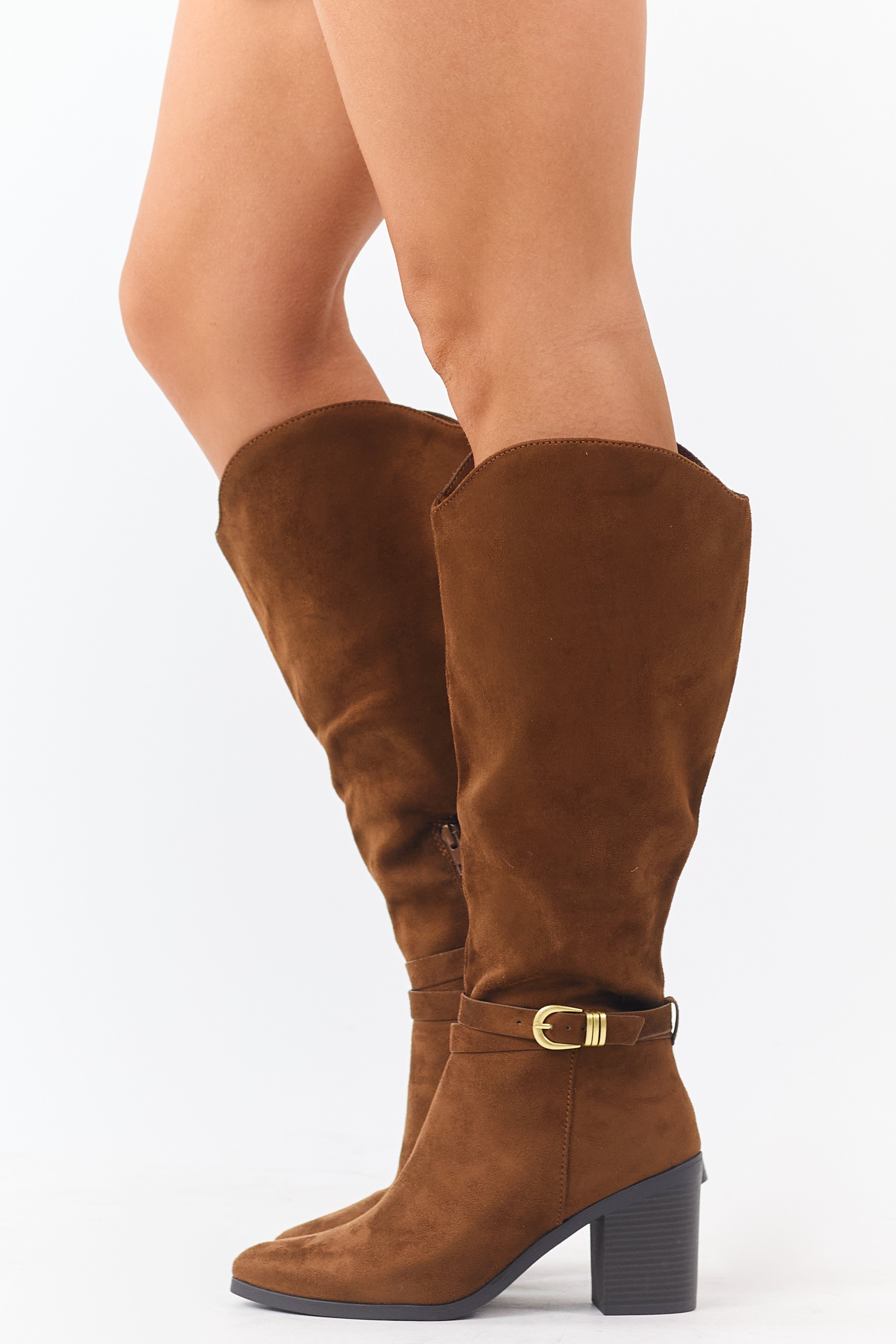 Spice Faux Suede Ankle Strap Tall Boots