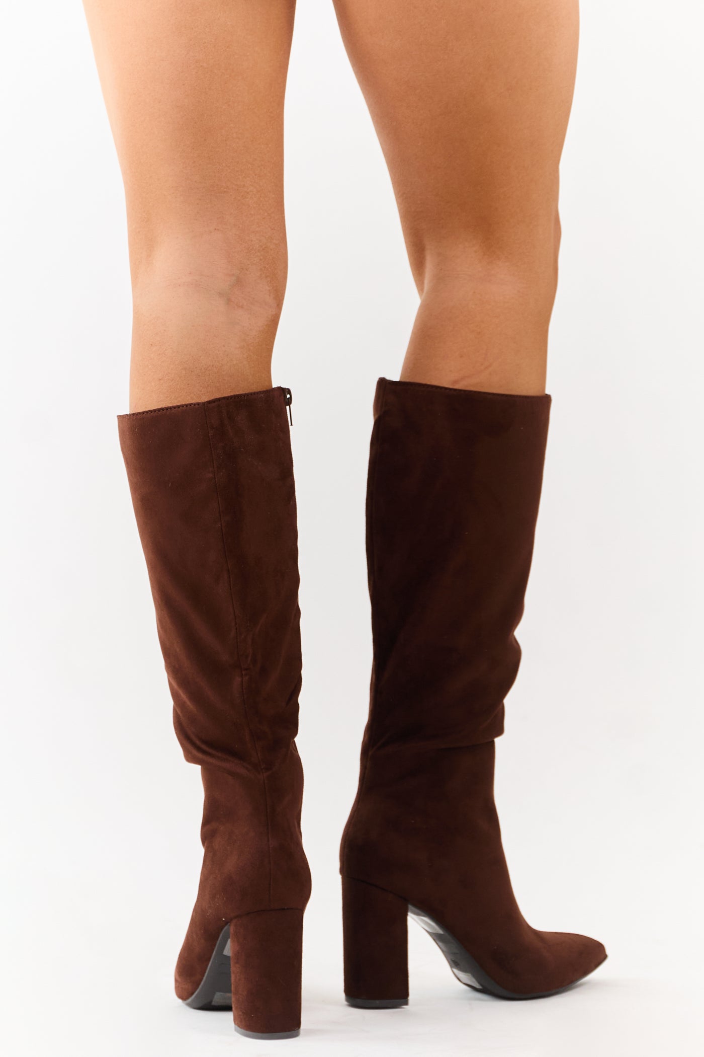 Spice Faux Suede Pointed Toe Block Heel Tall Boots