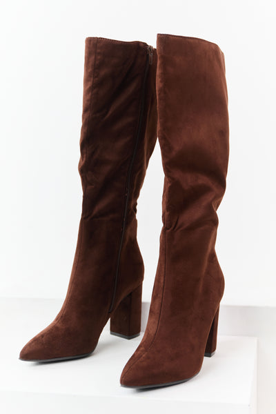 Spice Faux Suede Pointed Toe Block Heel Tall Boots