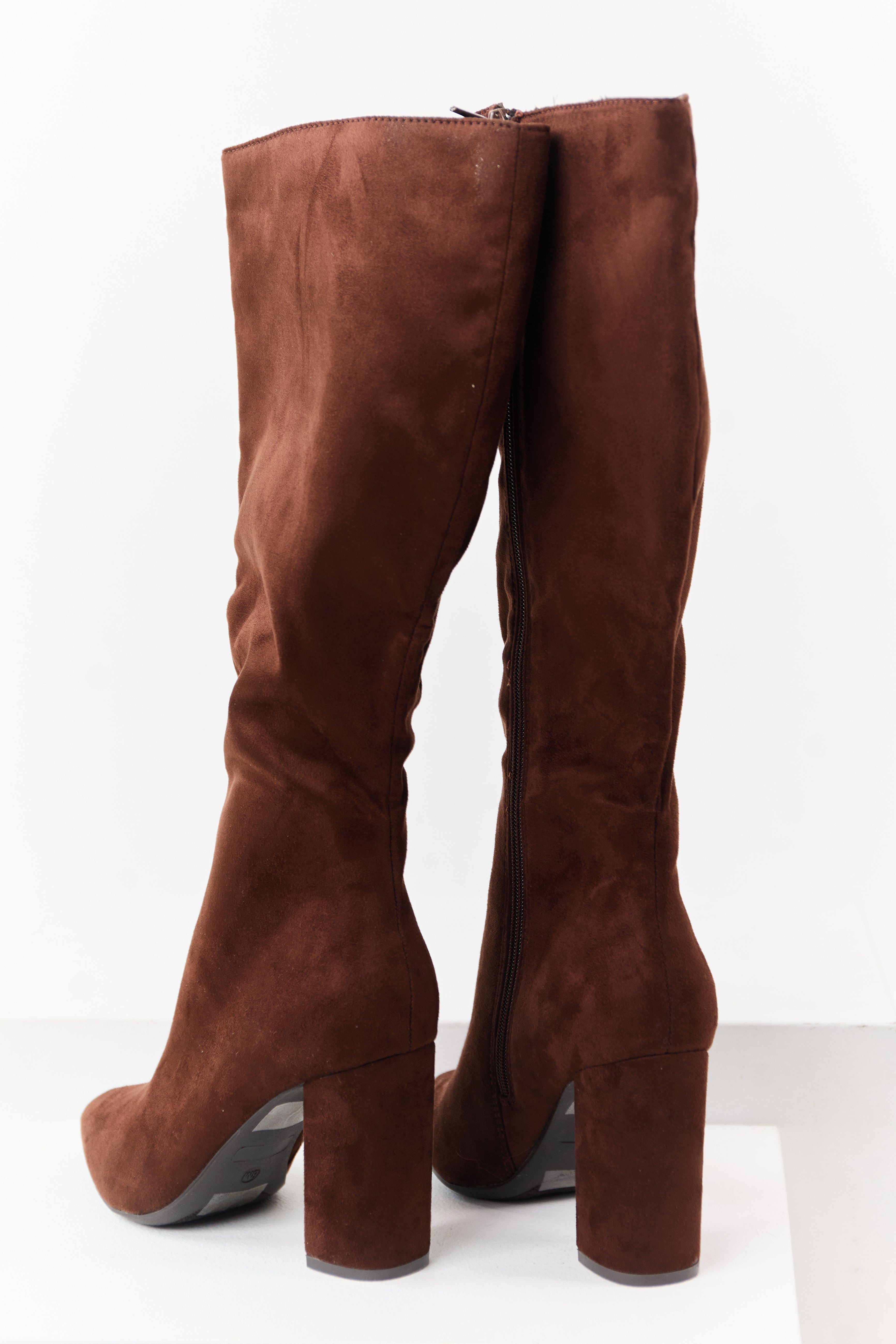 Spice Faux Suede Pointed Toe Block Heel Tall Boots