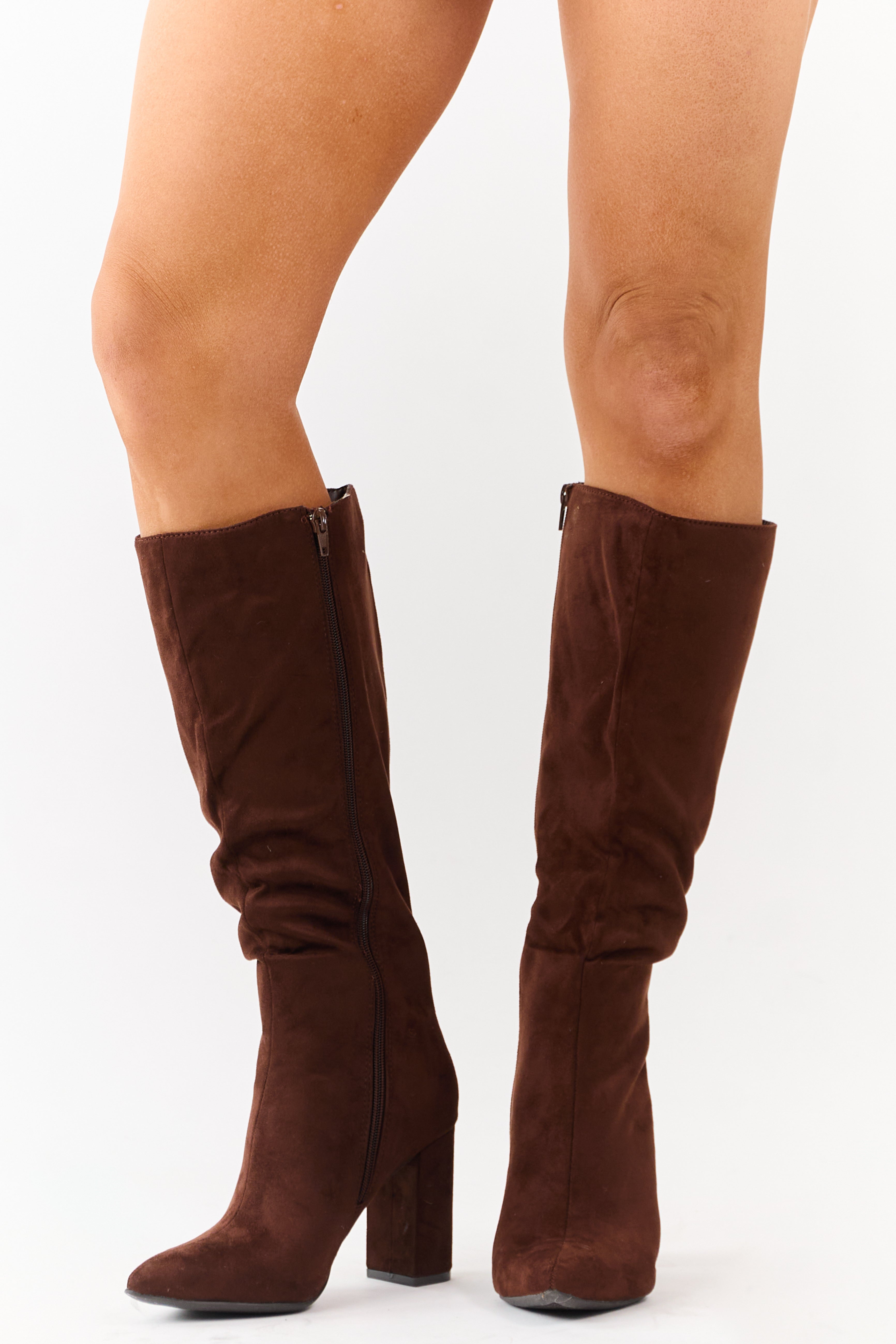 Spice Faux Suede Pointed Toe Block Heel Tall Boots