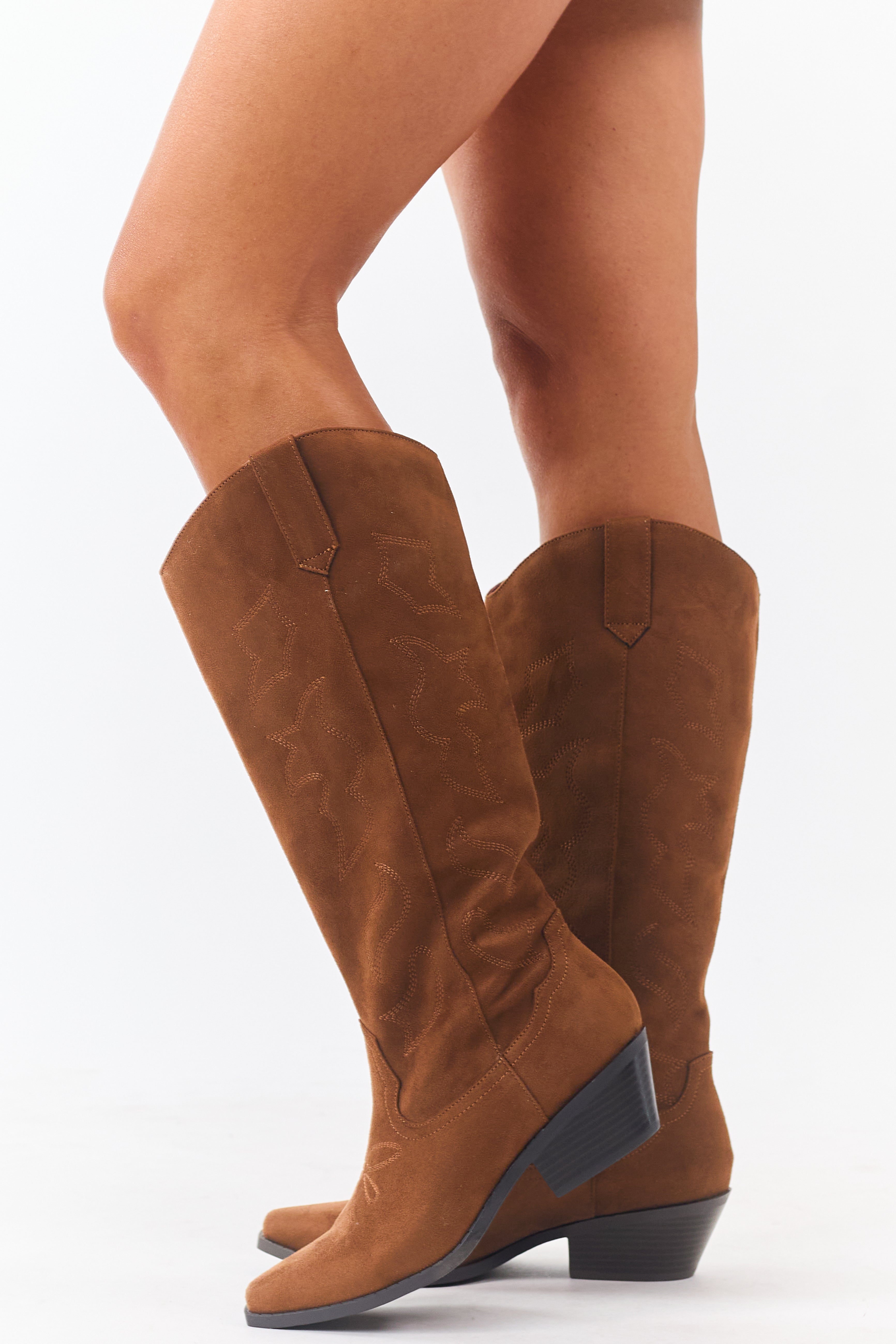 Spice Faux Suede Western Embroidered Boots