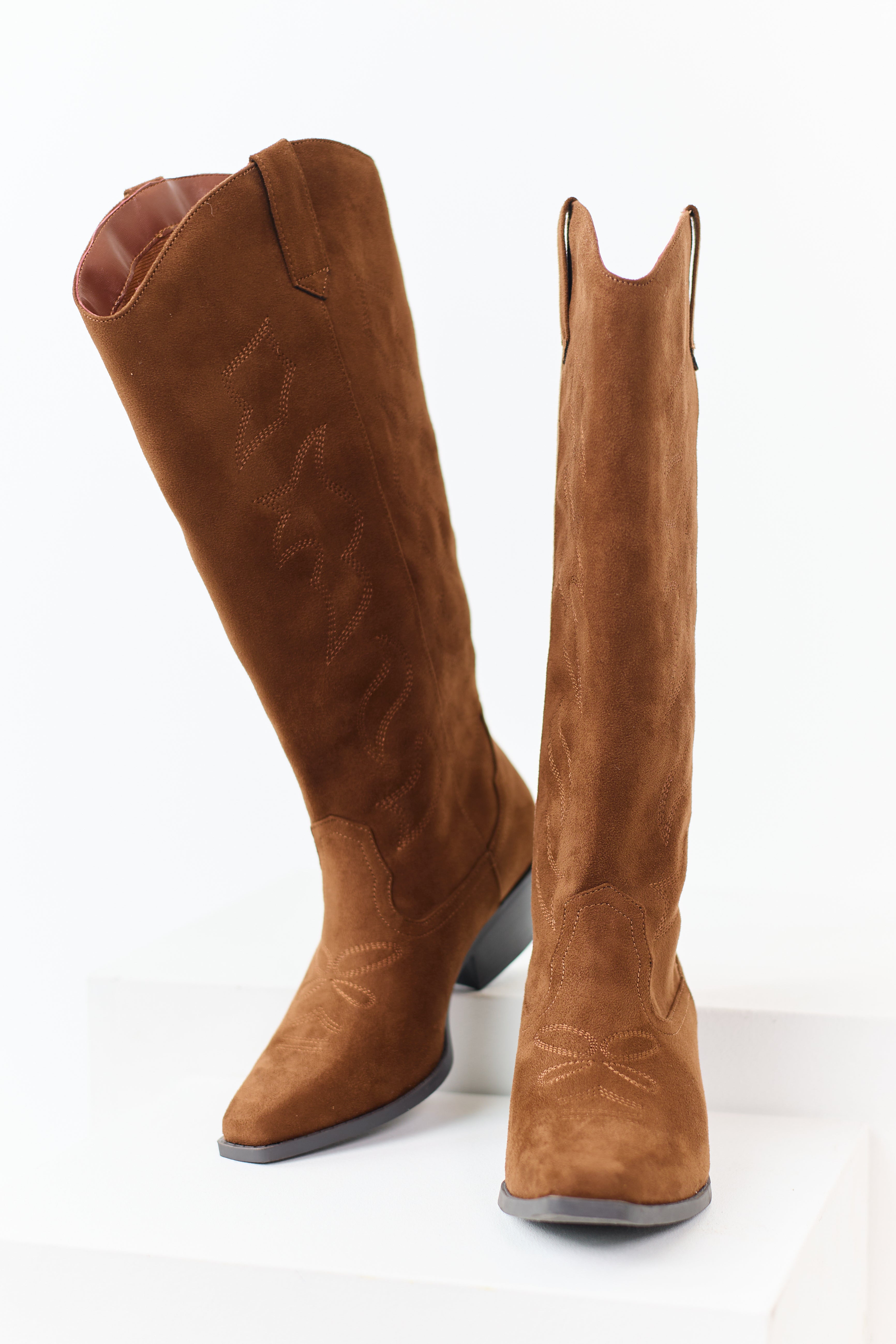 Spice Faux Suede Western Embroidered Boots